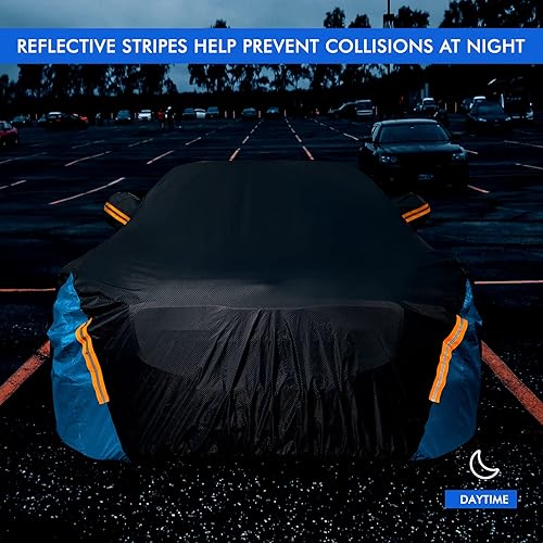Miniatura 5 de Funda impermeable para automóvil para todo tipo de clima, 6 capas para exteriores, cubierta exterior completa, lluvia, sol, UV, nieve, con