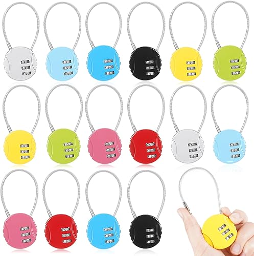 Miniatura 8 de Moxweyeni Paquete de 8 candados de combinación de 3 dígitos pequeños combinados para equipaje, candado de cable para exteriores, impermeable, Multi