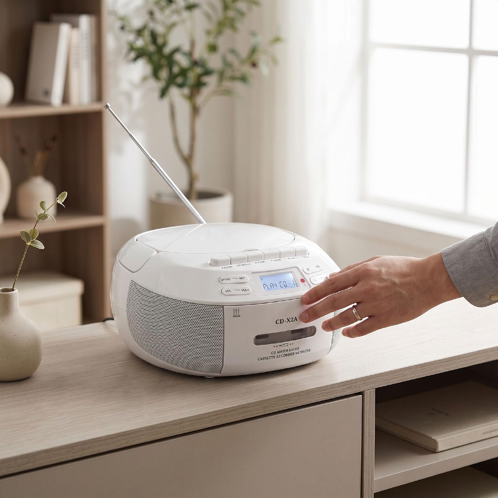 Dpofirs Reproductor Portátil de CD y Casete Bluetooth, Radio Am FM y Grabación en Cinta, for Hogar Exteriores Cocina (White)