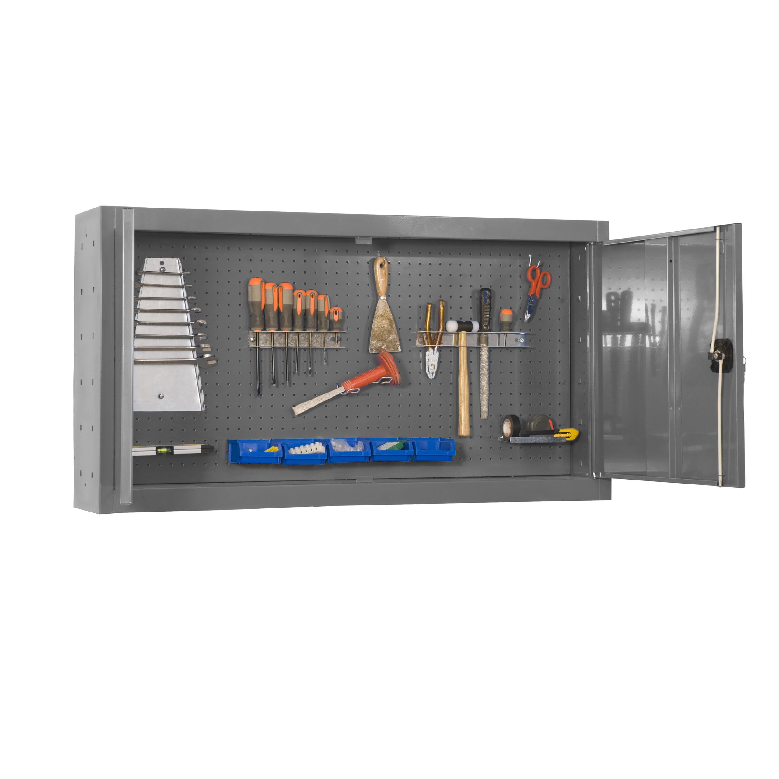 SimonRack Armario Metálico para Herramientas 550x900x275 mm - Cabinet Tool | Panel Perforado, Cerradura, Incluye 2 Llaves, Gris, Pintura anticorrosión