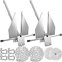 Vista 1 de Lounsweer Juego de 2 juegos de anclaje de barco galvanizado portátil con cadena de anclaje, cuerda de anclaje y grilletes para barcos de diferentes