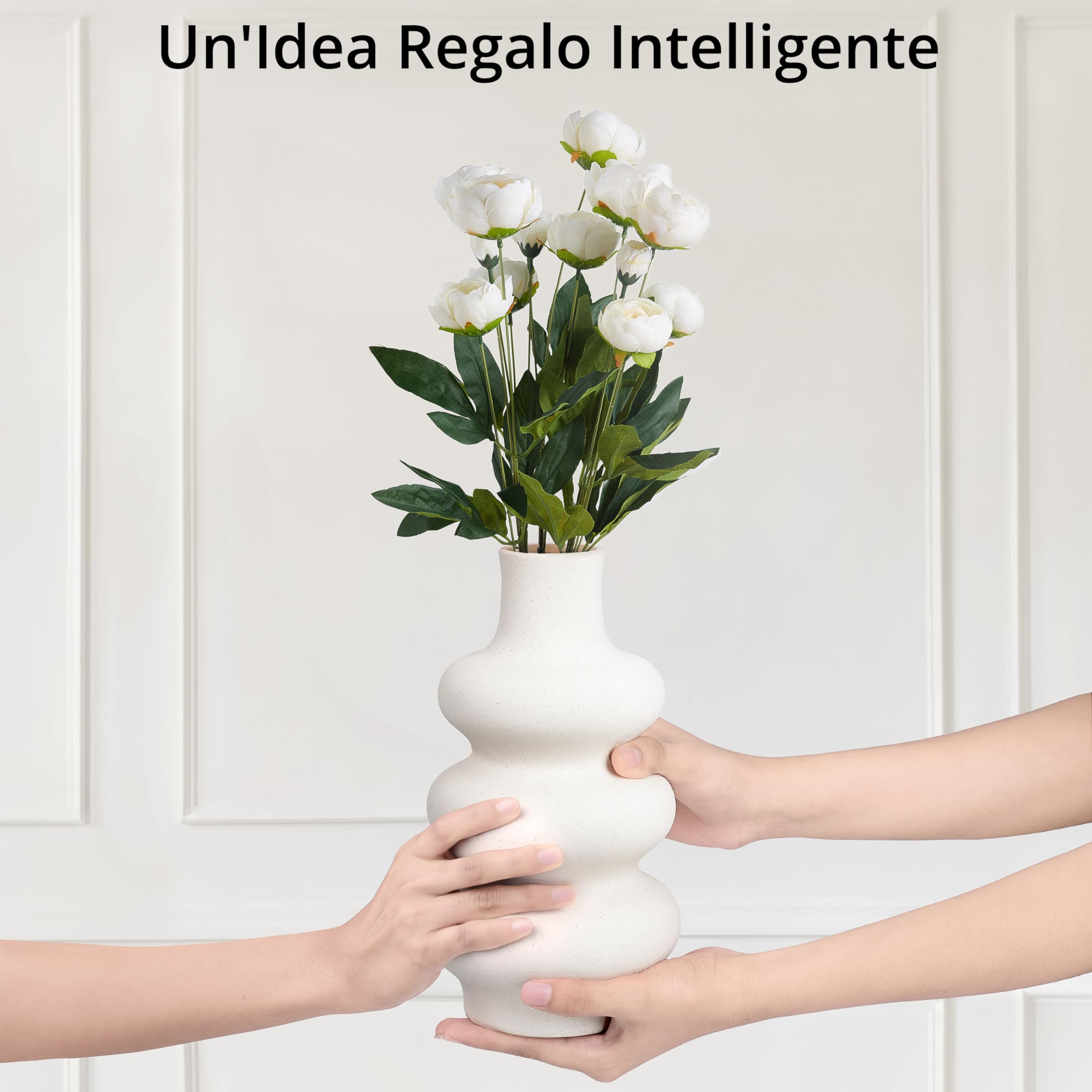 Winter Shore Vaso Ceramica Beige, 25 cm | Centrotavola Moderno, Design a Ciambella per Piume, Fiori Secchi, Bouquet, Per Ufficio, Zona Pranzo, Feste
