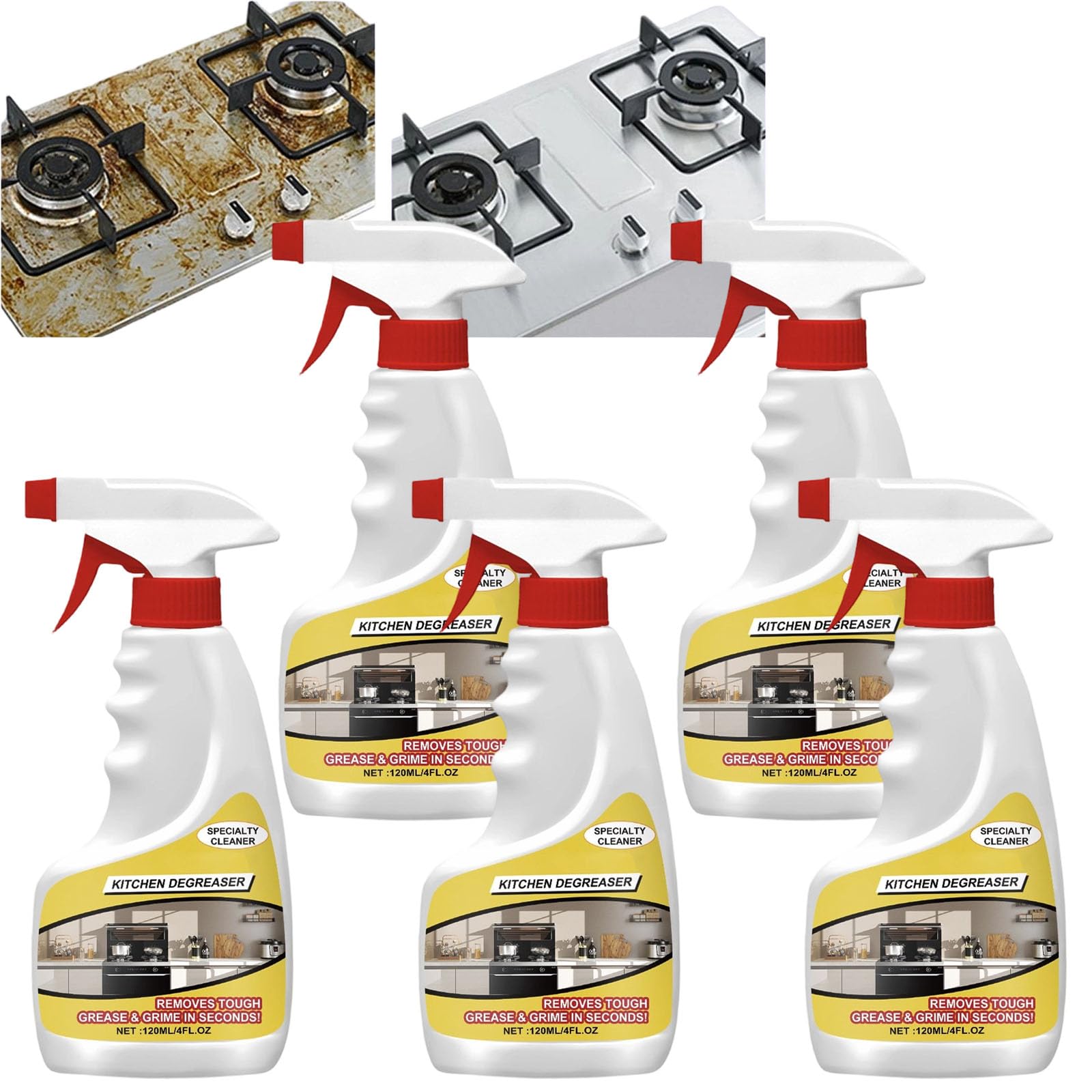 Limpiador multiusos de aceite pesado para cocina, limpiador de espuma multiusos para fogones, efecto rápido, pulverizador de degradador de parrilla resistente, 5 unidades
