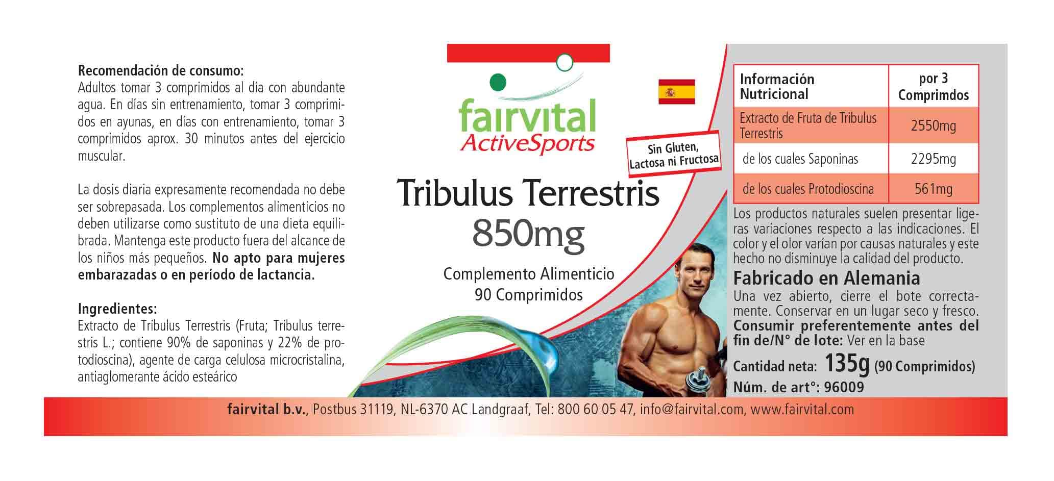 fairvital Estratto di Tribulus Terrestris 850 mg, 90 compresse, ALTO DOSAGGIO, 90% di saponine e 22% di protodioscina, VEGANO