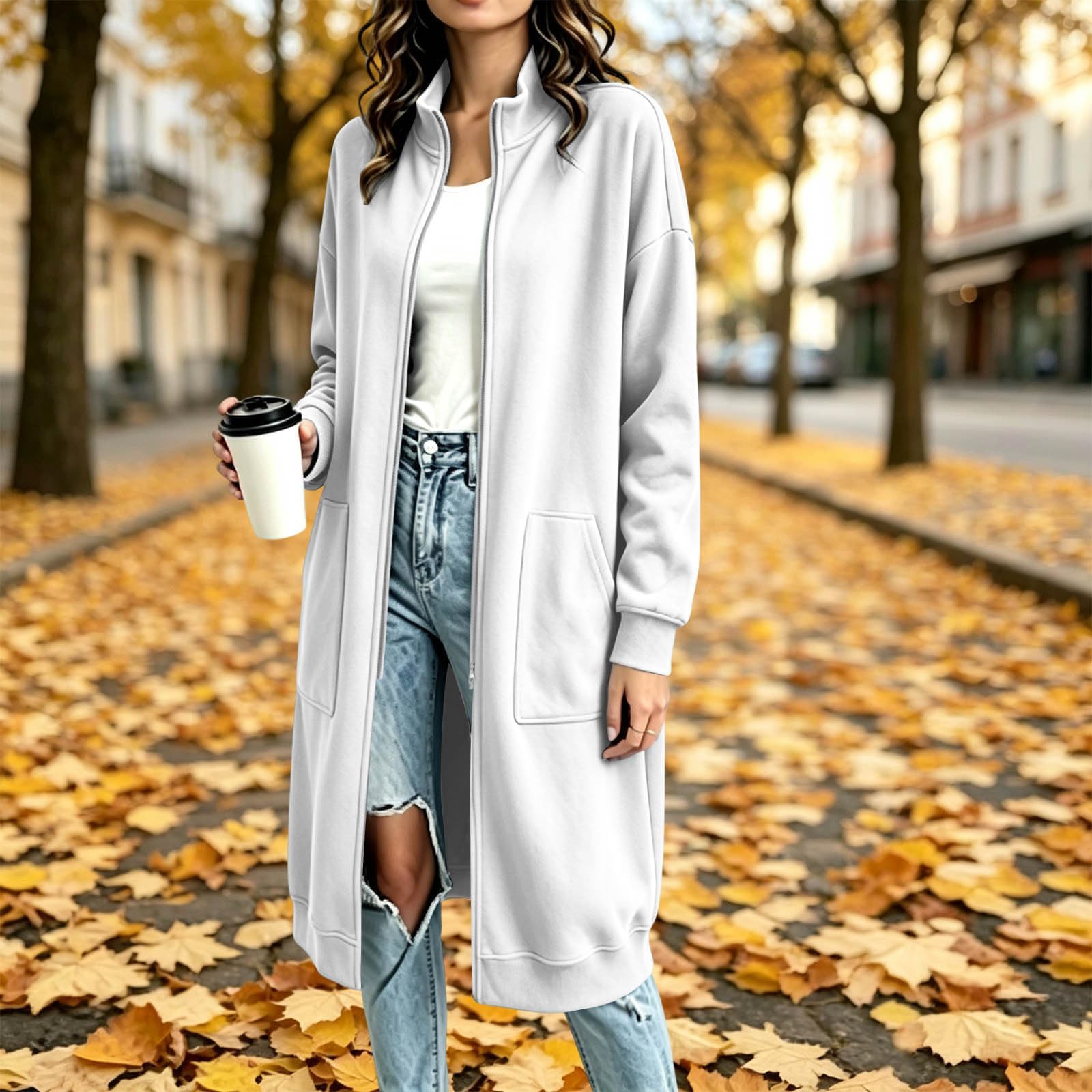 Generisch Jacke Damen Lang Jacket Stehkragen Übergangsmantel Wasserdicht