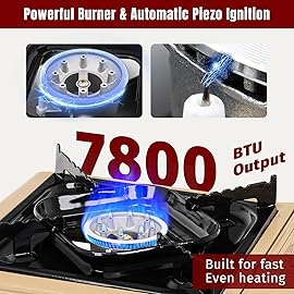 SHINESTAR Dual Fuel Camping Stove with Butane & Propane Compatibility, Portable Stove for Outdoor Cooking, Propane Adapter Hose, Wind Guard and Carrying Case Included, 7800 BTUs Output, Khaki