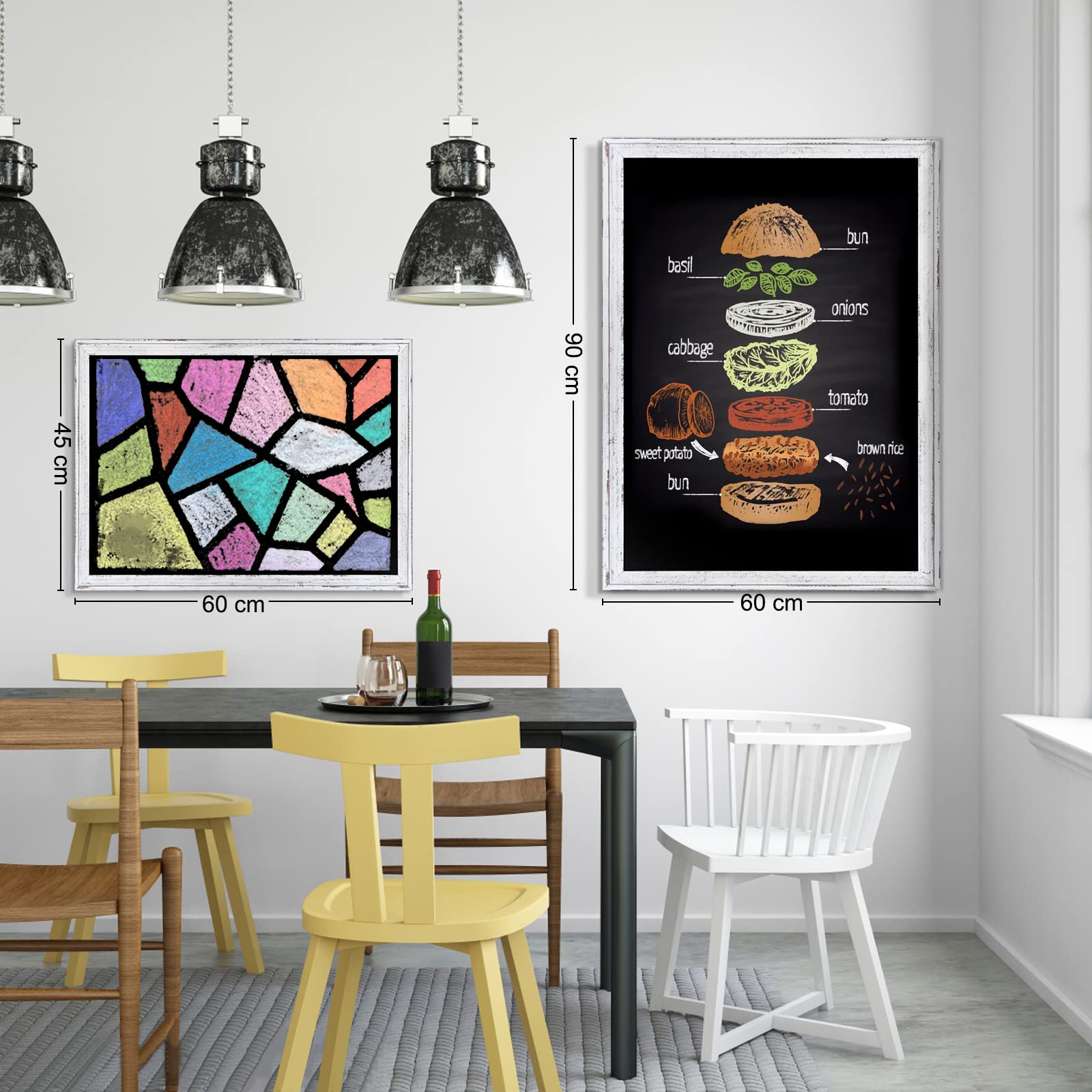 Kreidetafel, 45 x 60 cm, weißer Holzrahmen, Vintage-Stil, hängende Kreidetafel für Zuhause, Schule, Bar, Büro