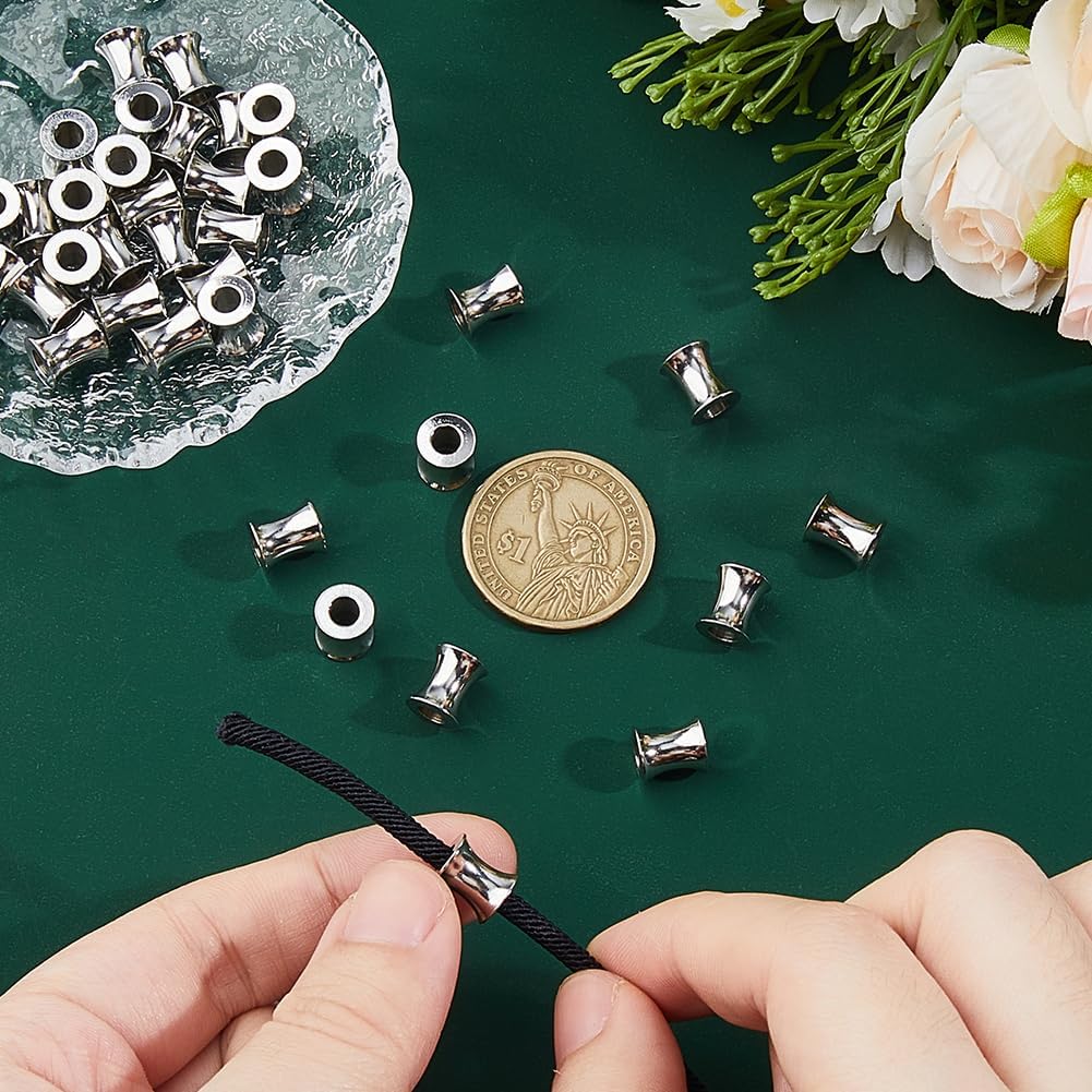 DICOSMETIC 40Pcs Stainless Steel European Bead 8mm Large Hole Beads Metal Column Beads Tube Loose Spacer Bead for DIY Necklace Bracelet Earring Jewelry Making, Hole: 4mm - Image 3