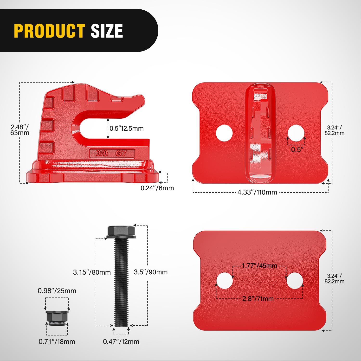 Nilight Lot de 2 crochets d'appui pour seau de tracteur - 1,9 cm - En acier forgé - Avec revêtement zinc - Charge maximale : 6 803,9 kg - Rouge