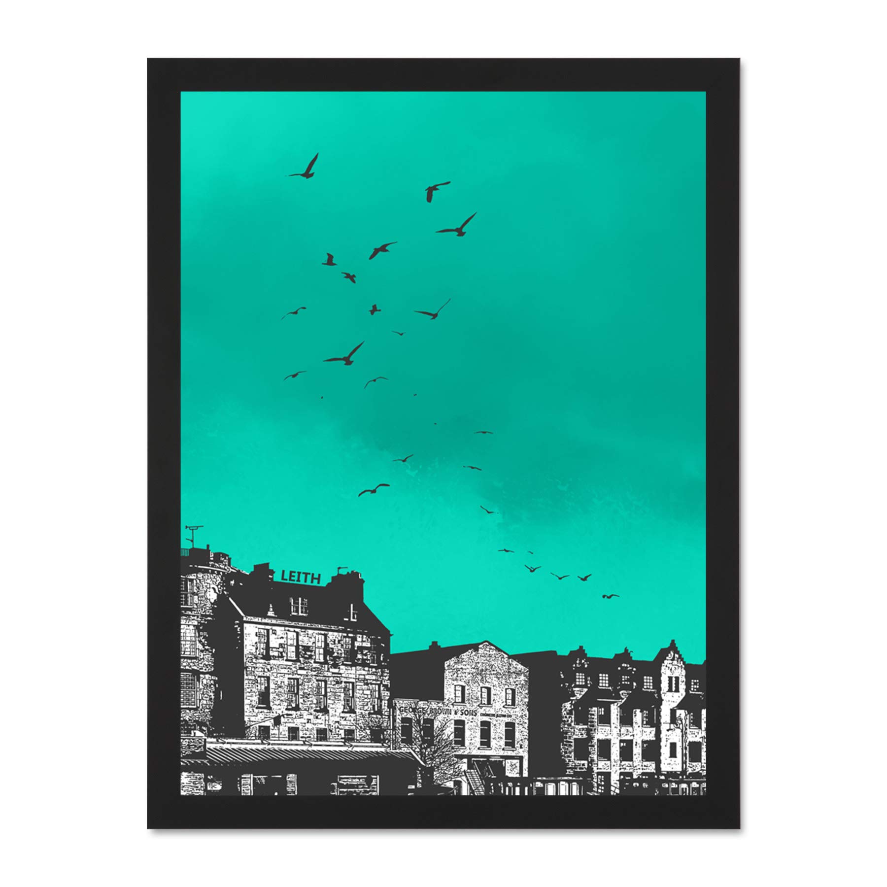 Wee Blue Coo Rooftop Birds Leith 18x24 Large Framed Art Print Poster Wall Decor 18x24 inch