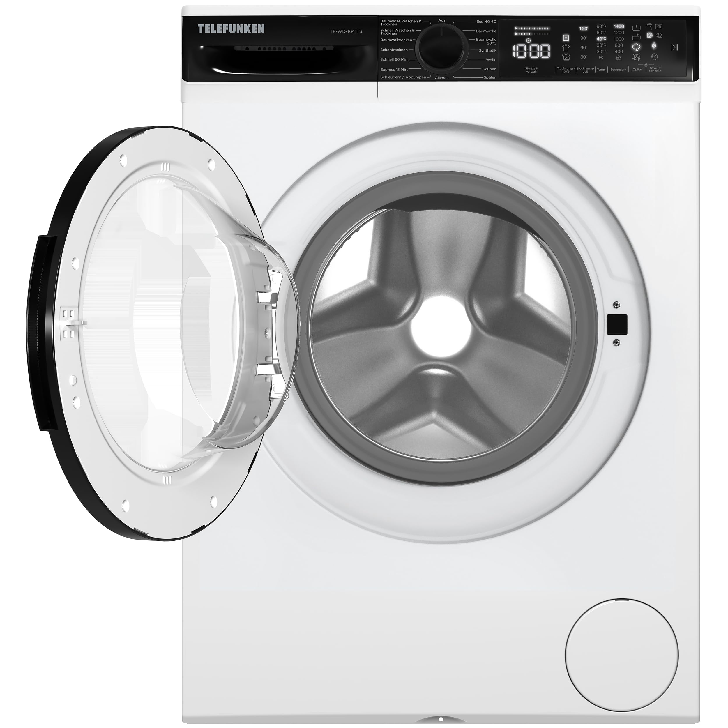 Telefunken Waschtrockner 9 kg Waschen 6 kg Trocknen 1400 U/Min Frontlader Inverter Motor AquaStop Dampffunktion Weiß