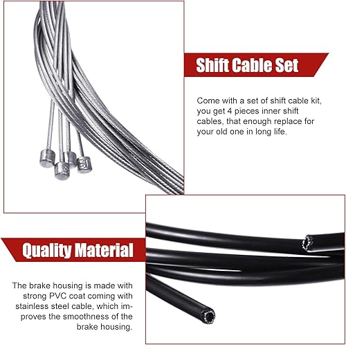 Miniatura 2 de Boao Paquete de 4 cables de engranaje de bicicleta para bicicletas, kit universal de cable de cambio de bicicleta de montaña, juego de transmisión