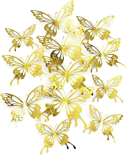 60 calcomanías de pared de mariposa 3D, calcomanías de pared extraíbles, decoración de habitación para fiesta de cumpleaños, decoración de tartas,