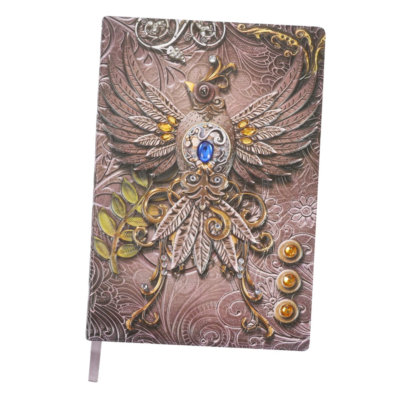 STOBOK Embossed Phoenix Notes Embossed Sketchbook Embossed Retro Notebook 3D Embossed Notebook Retro Writing Diary dairy products horizontal grid travel Leather mounted gray board