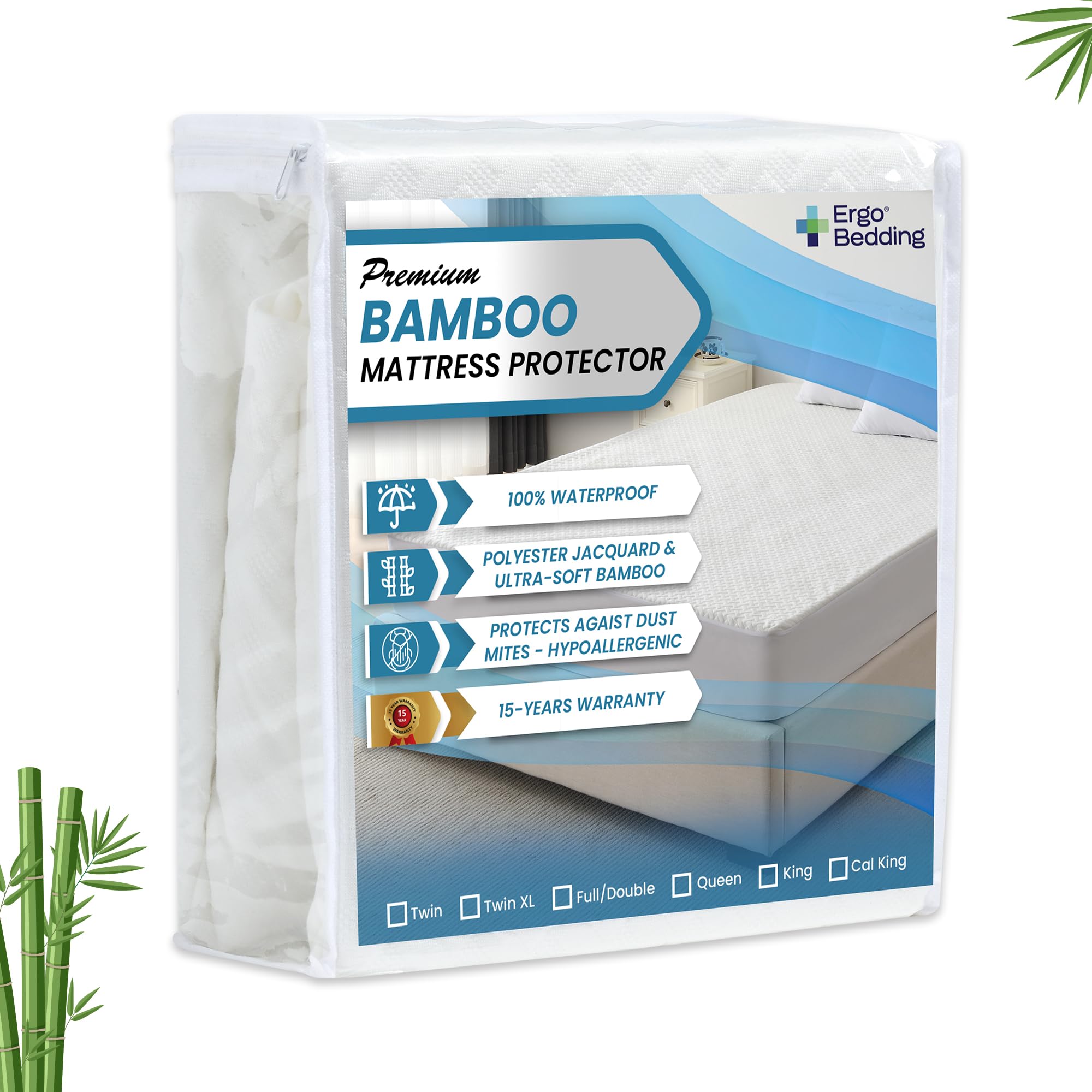 Twin Mattress Protector | Jacquard Blend Organic Mattress Protector | Noiseless, 100% Waterproof Mattress Protector | 12-18" Deep Pocket Twin Sheet with Extra Thick TPU Barrier