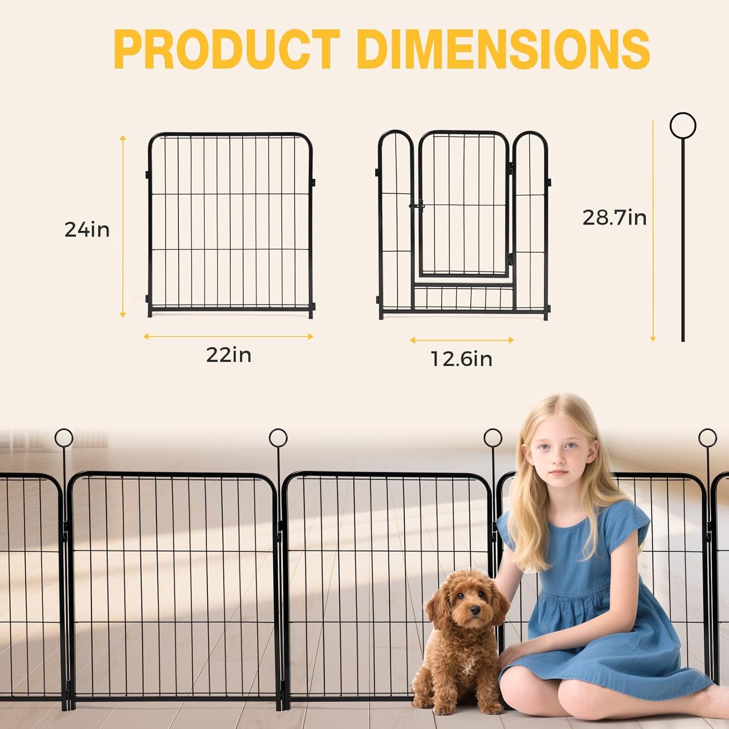 Lekesky Welpenauslauf Metall 60 cm, 8-teilig mit Tür & wasserdichter Bodenmatte Faltbar – Welpenlaufstall/Hundelaufstall für kleine Hunde & Welpen, auch als Kaninchenzaun (kurzfristig draußen)