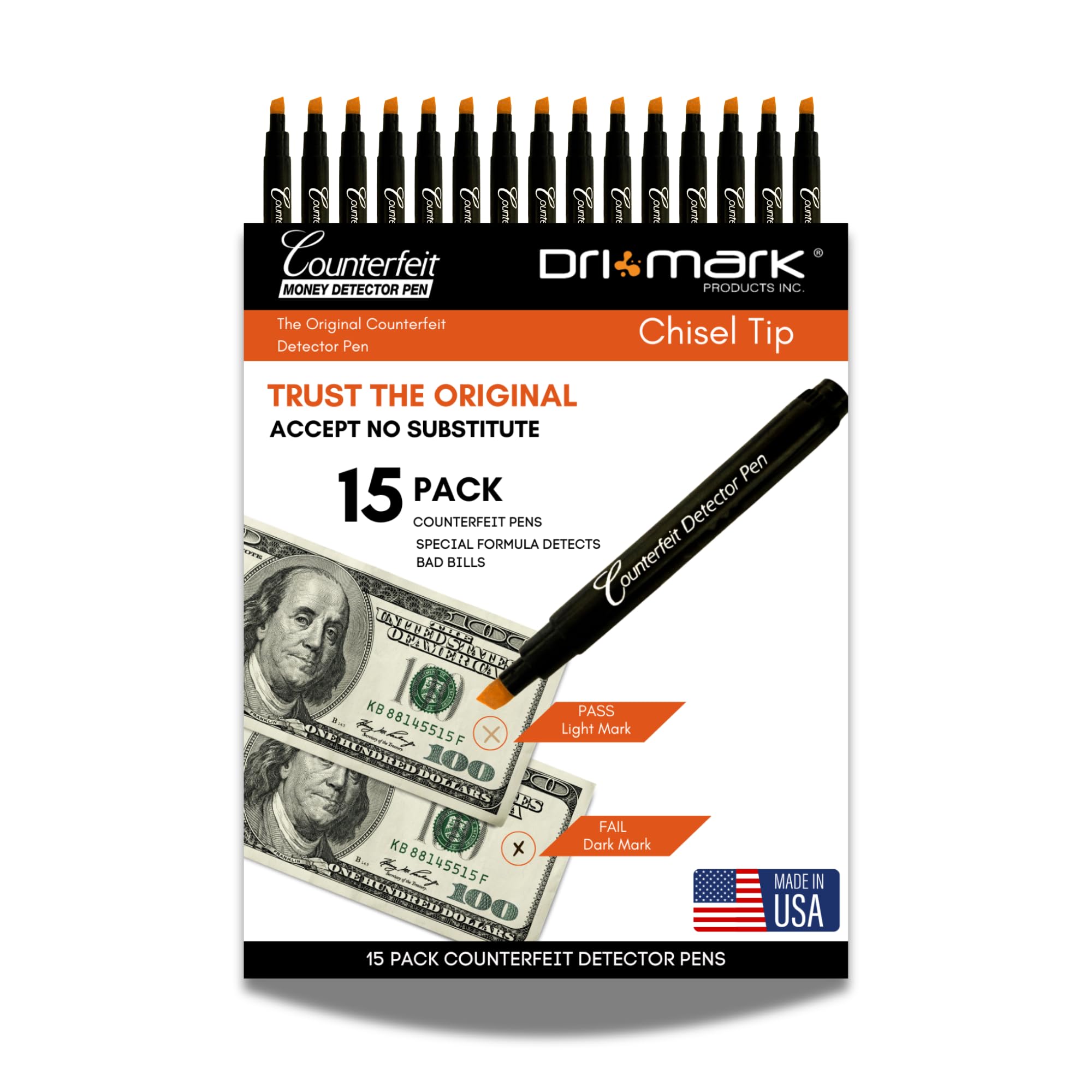 Dri Mark Counterfeit Money Detector Pen, Money Marker, with Chisel Tip Made in The USA, Fake Money Checker - Money Loss Prevention Tester & Fraud Protection for U.S. Currency (15)