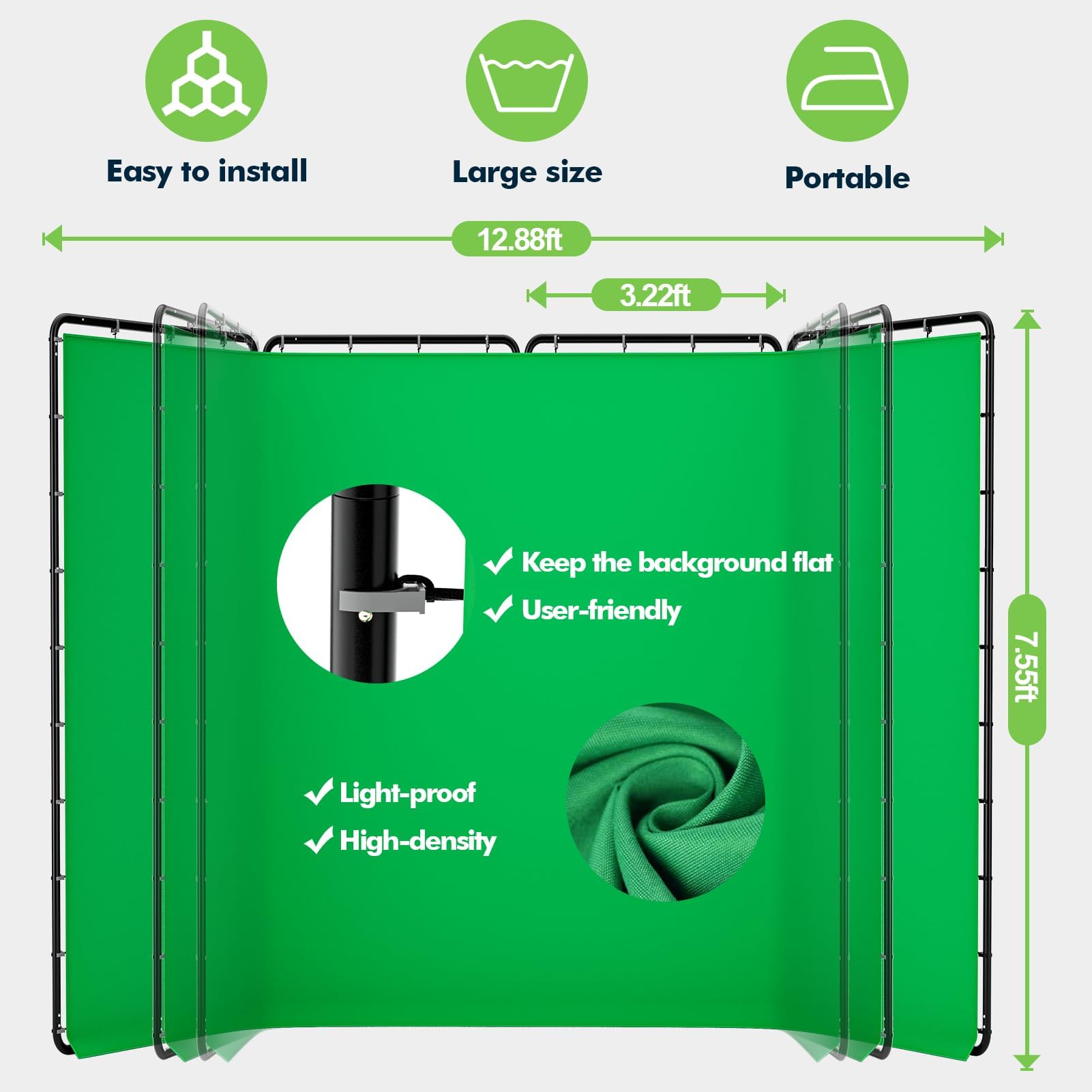 EMART Fond Vert avec Support 2,4 x 4 m, Grand Fond Chromakey