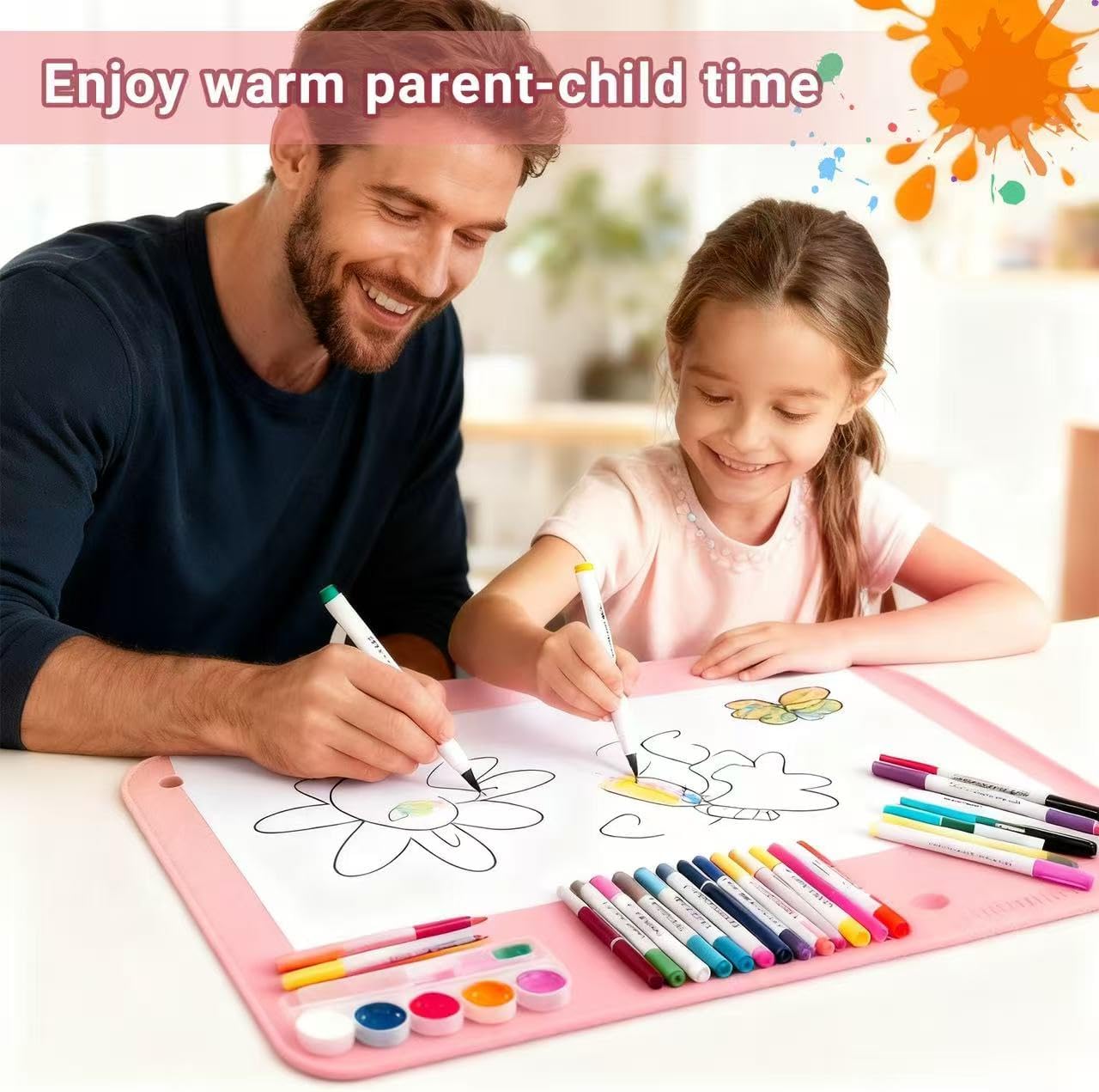 Premium Silicone Art Mat for Crafts, 24" x 16" Non-Slip Art Mat for Painting, Clay, Resin, Slime, Jewelry-Making, and Crafts – Waterproof & Easy to Clean, Raised Edges for Mess-Free Crafting (Pink) - Image 2