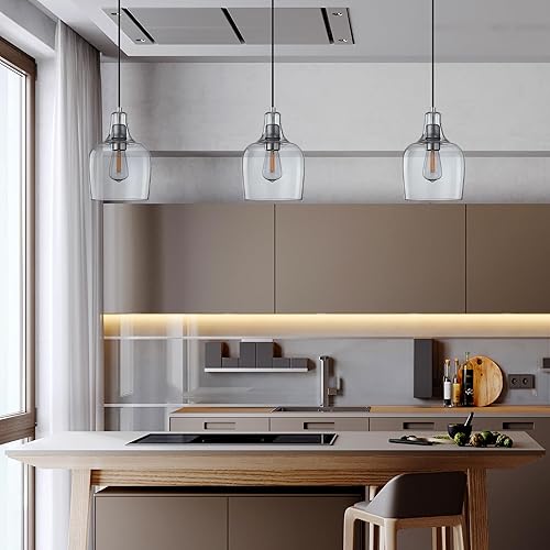 Miniatura 5 de Paquete de 2 lámparas colgantes para isla de cocina para interiores, 6.1 pulgadas, lámpara colgante de cristal ámbar antiguo, accesorios de techo