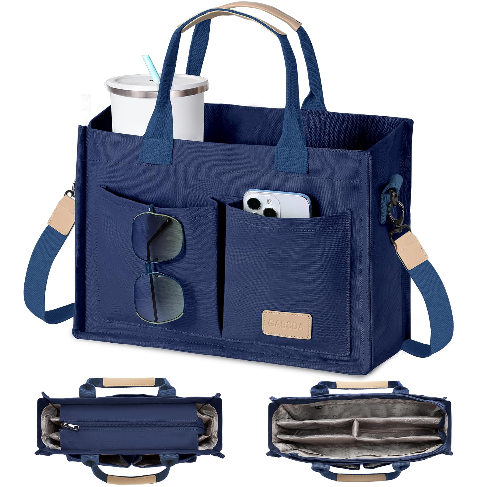 GASSDA Canvas Tote Bag for Women Crossbody Work Purse with Pockets Top Handle Handbag Satchel Bags for Travel Nurse Teacher
