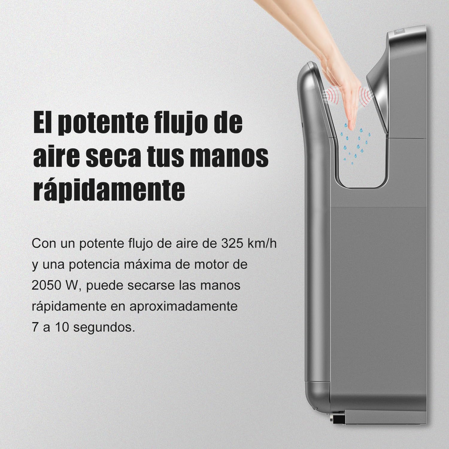AIKE AK2005H Secamanos Eléctrico con Filtro Hepa, Secador de Manos Comercial Profesional, con Sensor, Apariencia Clásica, Secado en 7-10 Segundos, 1750-2050 W