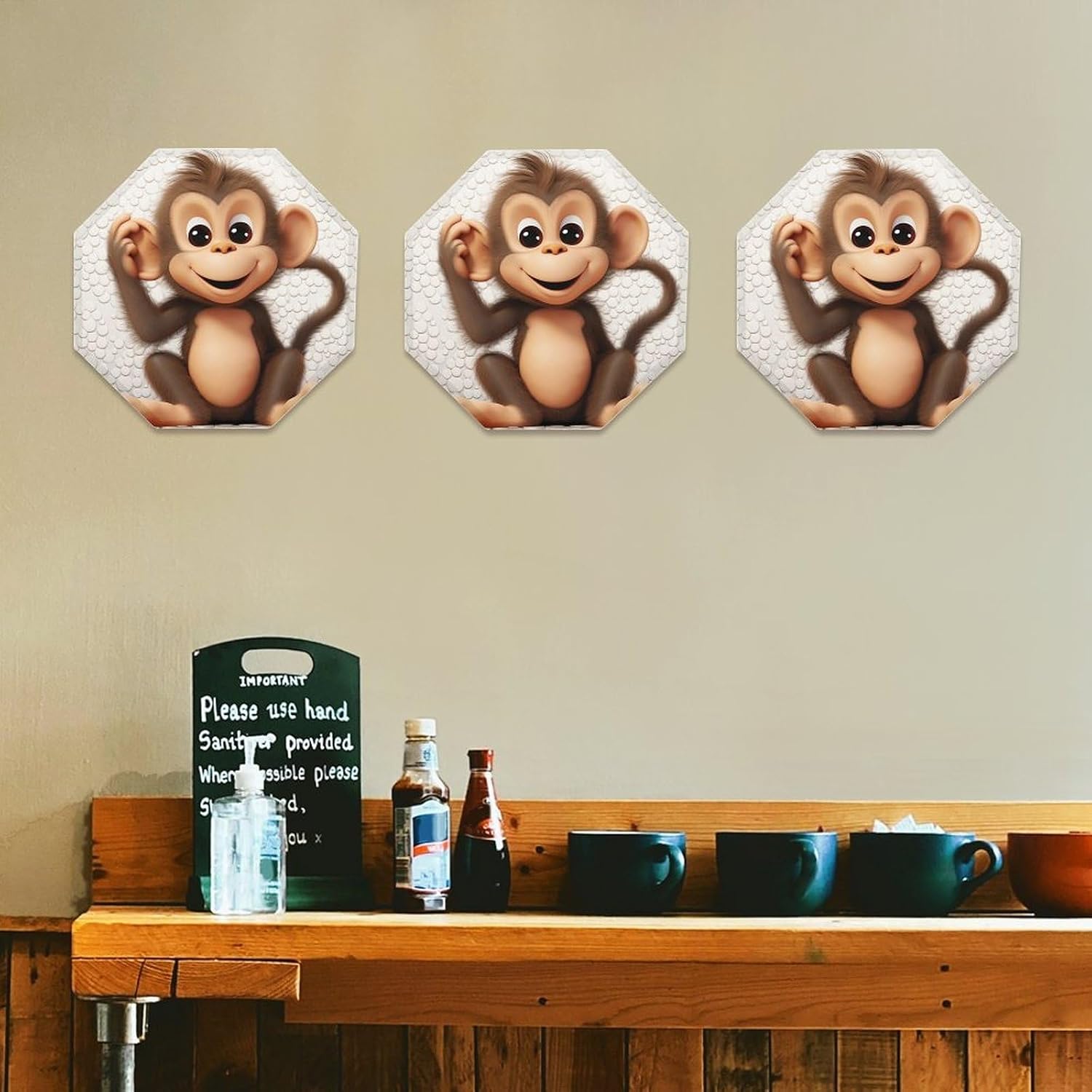 Ctagon Metal Sign for Home, Modern Display Plate for Kitchen, Cute Monkey Plates Accent Hanging Wall Decorations 3PCS for Living Room, Bedroom, Hallway, Hotel