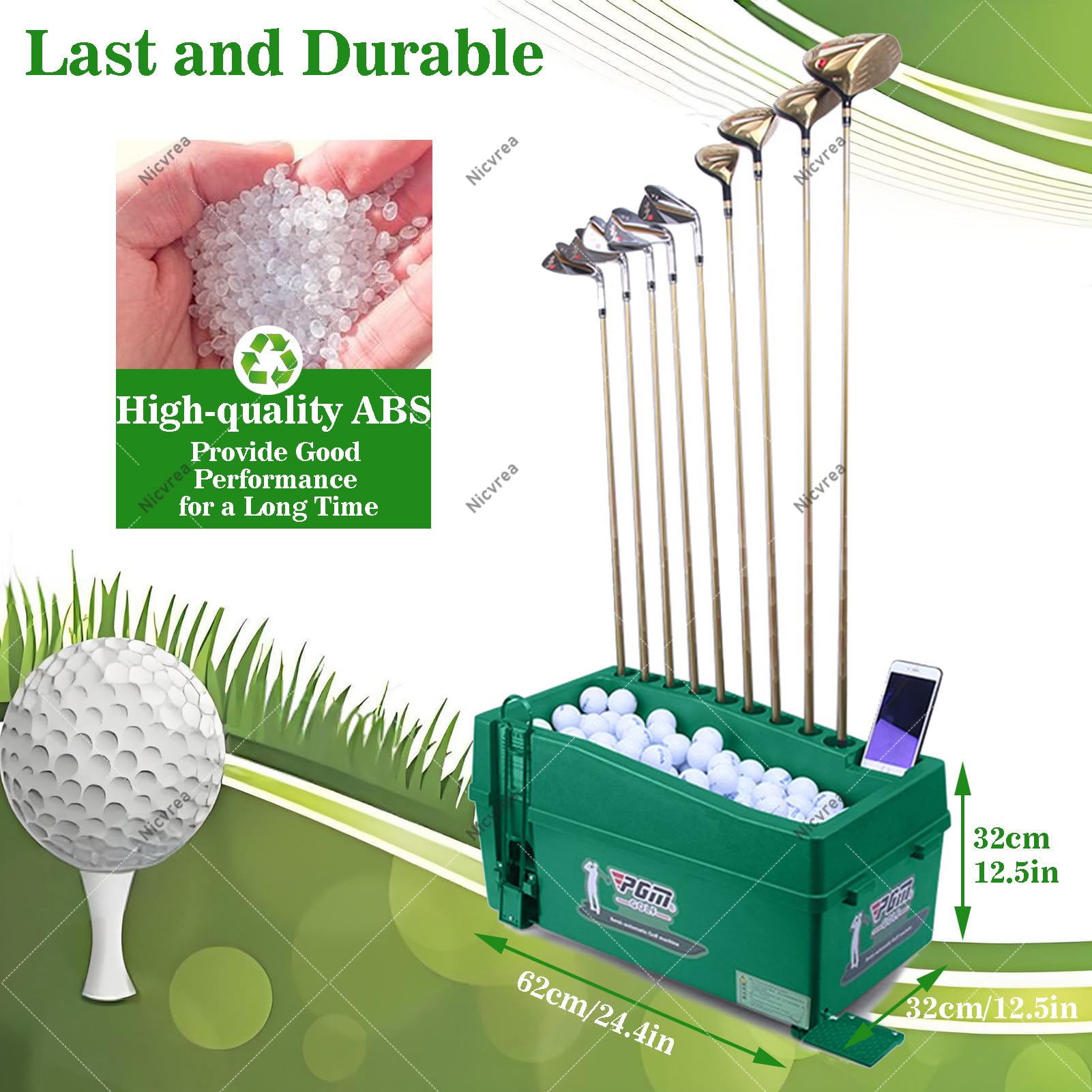 Dispensador automático de pelotas de golf con pedal y soportes de almacenamiento para entrenamiento y práctica de campo de conducción