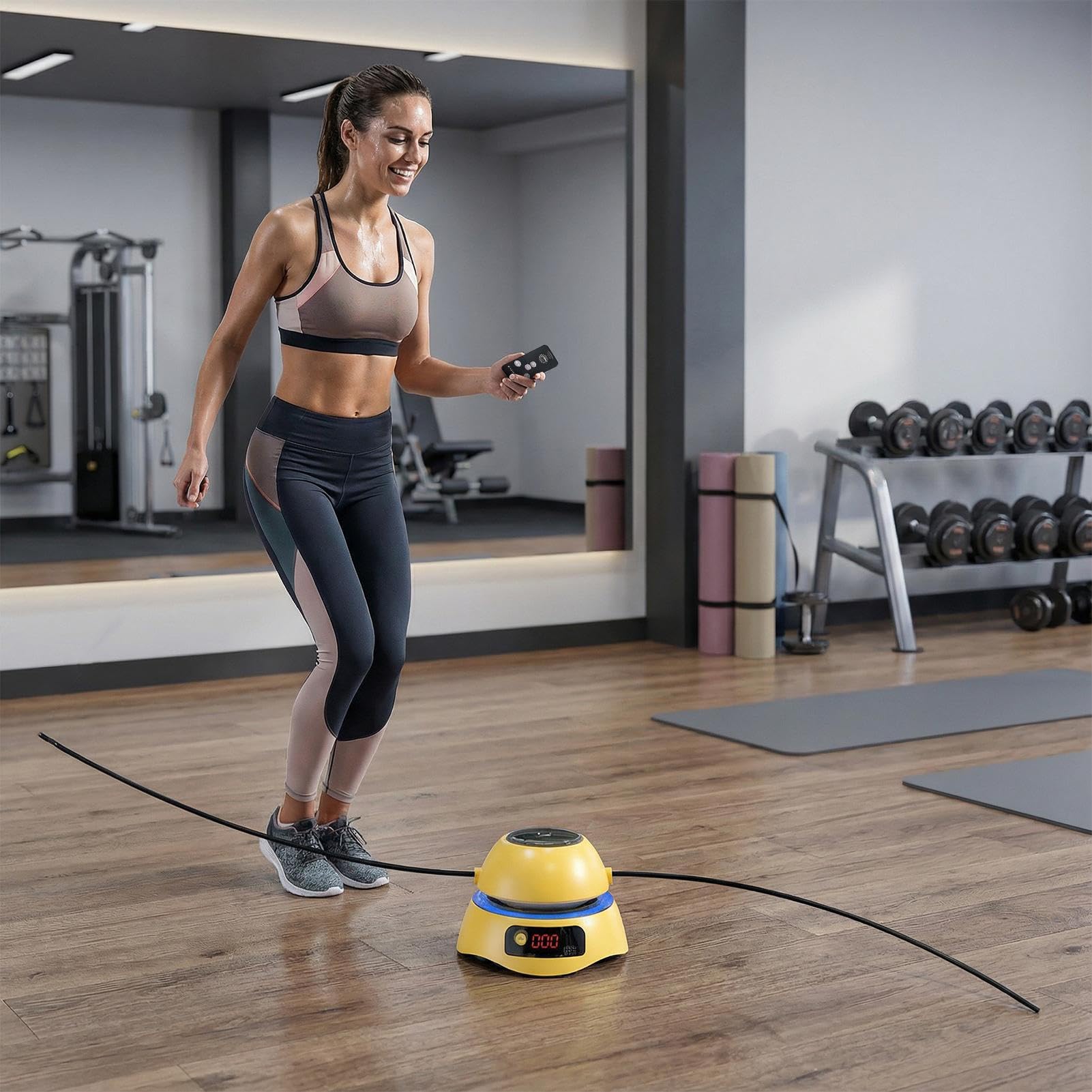Máquina de saltar de cuerda, 1-10 niveles de velocidad, equipo de salto, máquina eléctrica de cuerda de saltar con control remoto, para hombres y mujeres, adultos, deportes en casa, ejercicio al aire