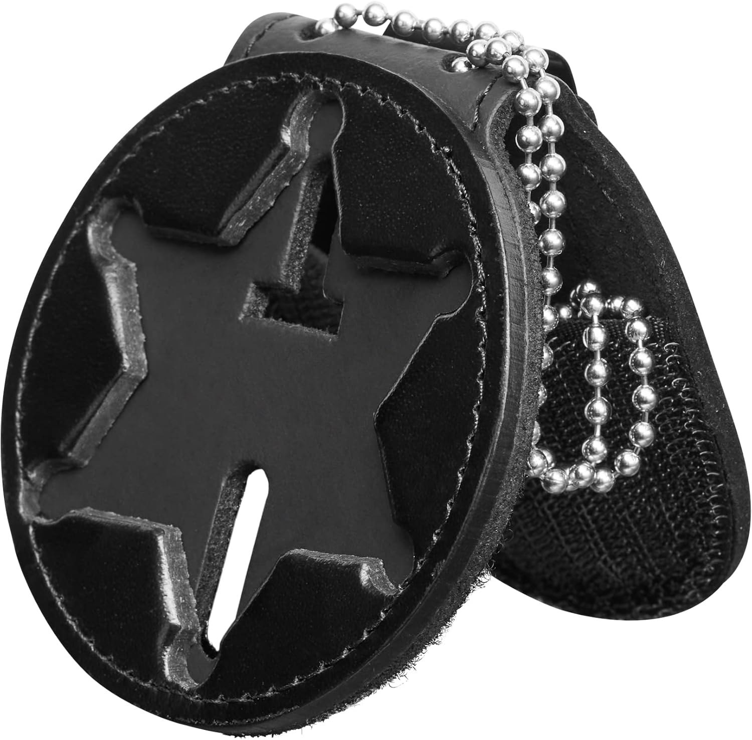 Perfect Fit Badge Holder 6 Point Star NY County Sheriff Badge Belt Clip and Neck Chain Black Leather (Cutout 46)