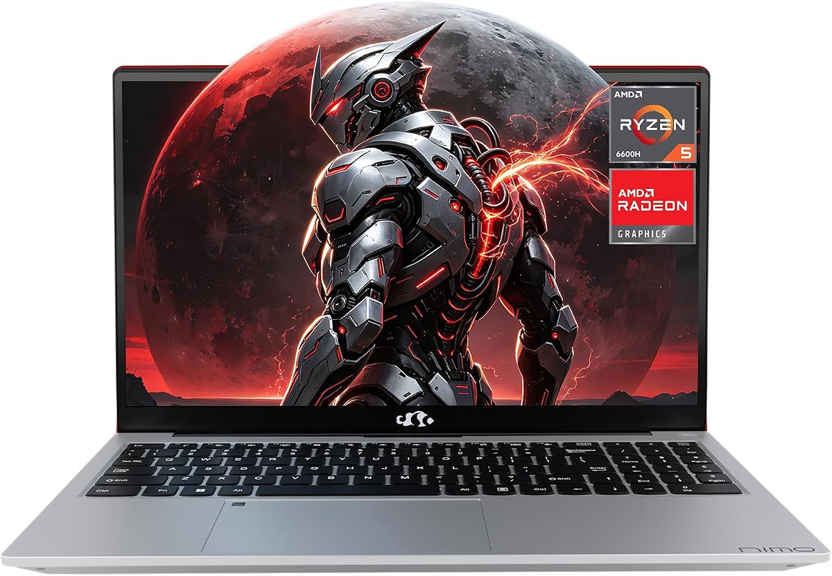 Laptop para juegos NIMO de 15,6" lista para IA, edición 2026 AMD Ryzen 5 6600H (6 núcleos, Beat Ryzen 7 7730U), 16 GB DDR5 RAM 512 GB PCIe4.0 SSD, Radeon 660M, teclado retroiluminado, garantía de 2 años, para empresas de edición de vídeo