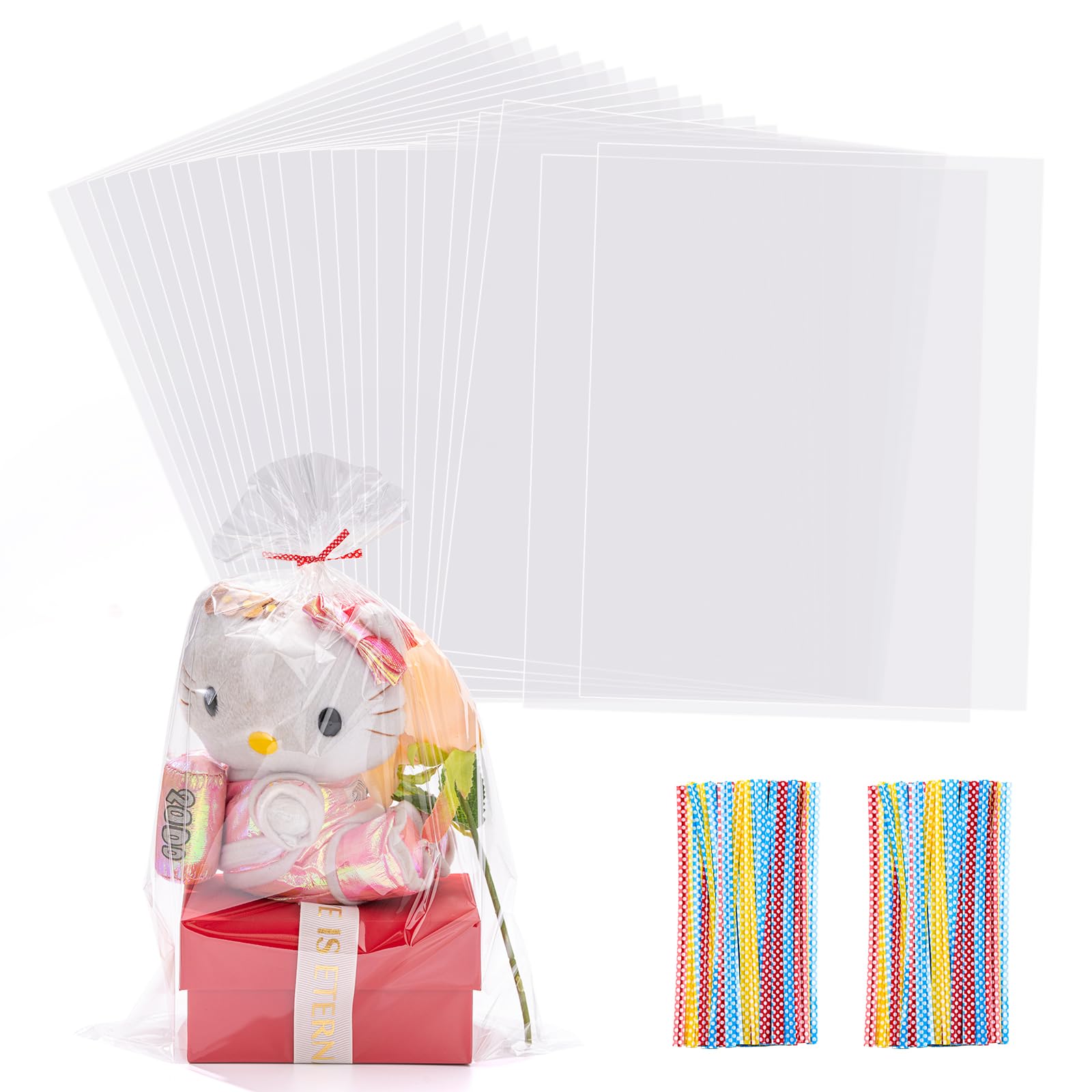 200 PCS Transparent Clear Cellophane Bags 9x12 Inches, Clear Treat Bags with Ties for Cookie Bags Resealable Cellophane Bag for Packaging Cookies,Gifts,Products,Candy,Favors