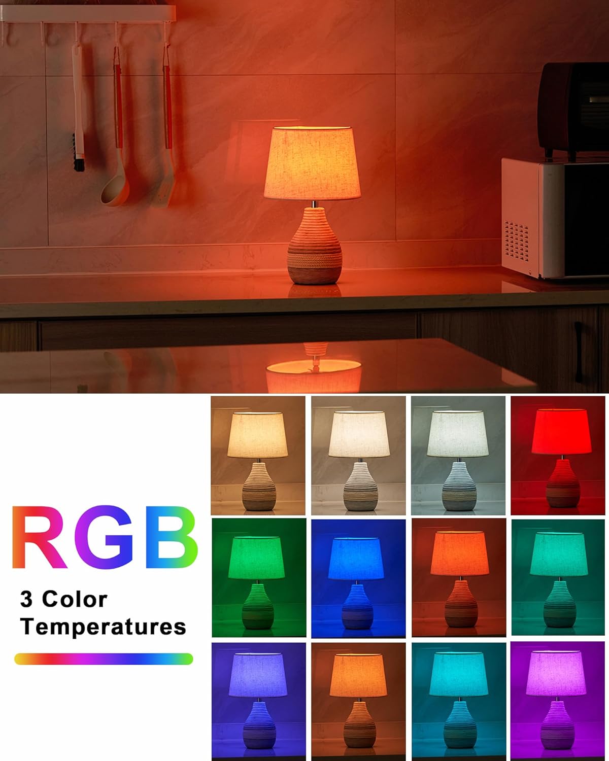 UMEXUS 13” Small Ceramic Cordless Table Lamp with Timer, Dimmer, Linen Shade, Remote Control, Rechargeable Battery Light for Patio Nightstand Kitchen Counter Living Room Side Table, Bulb Included