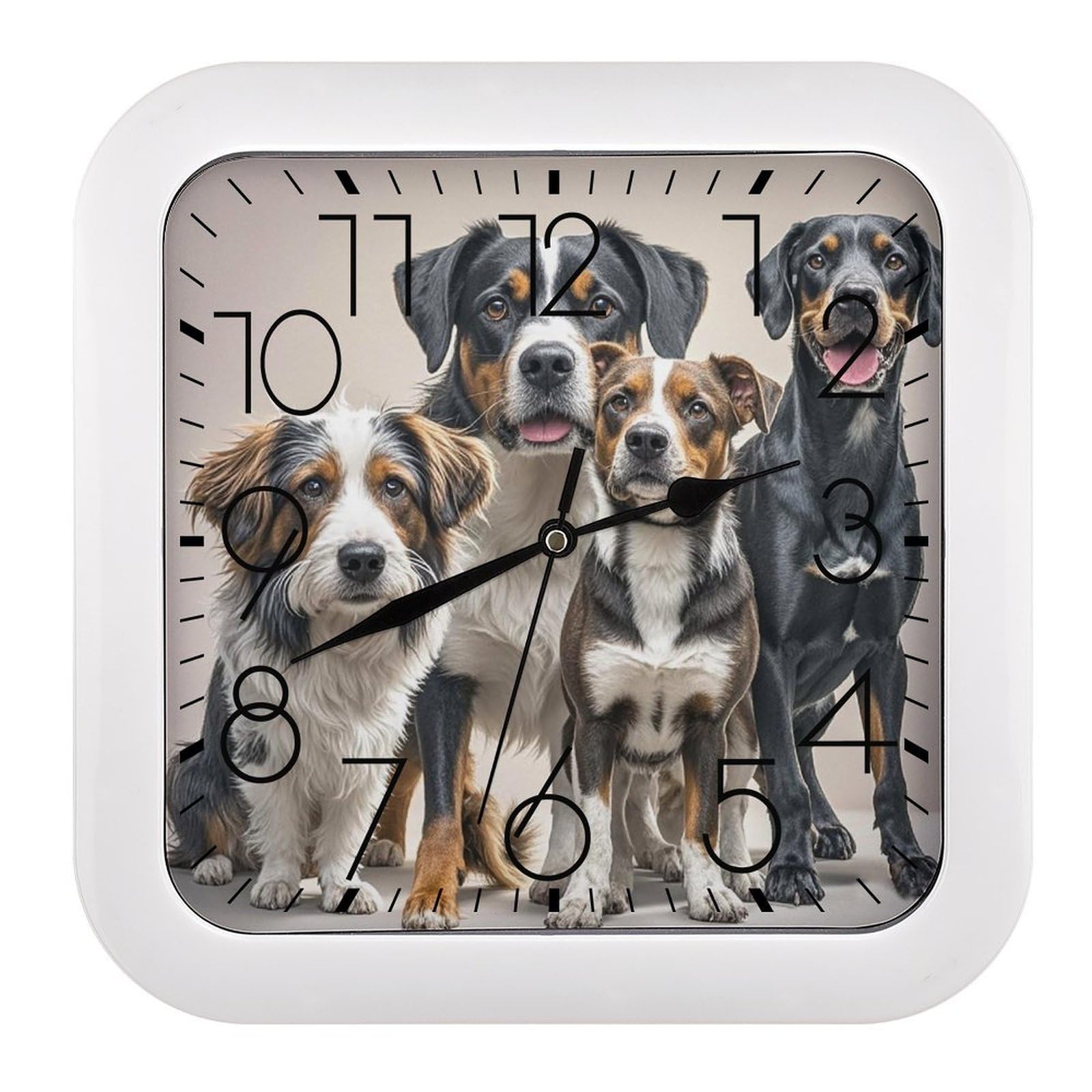 LZQPOEAS Dogs Wall Clock Fashionable Versatile Silent Wall Clock Simple Elegant Non Ticking Analog Clocks Easy to Install Square Modern Clocks for Home Decoration