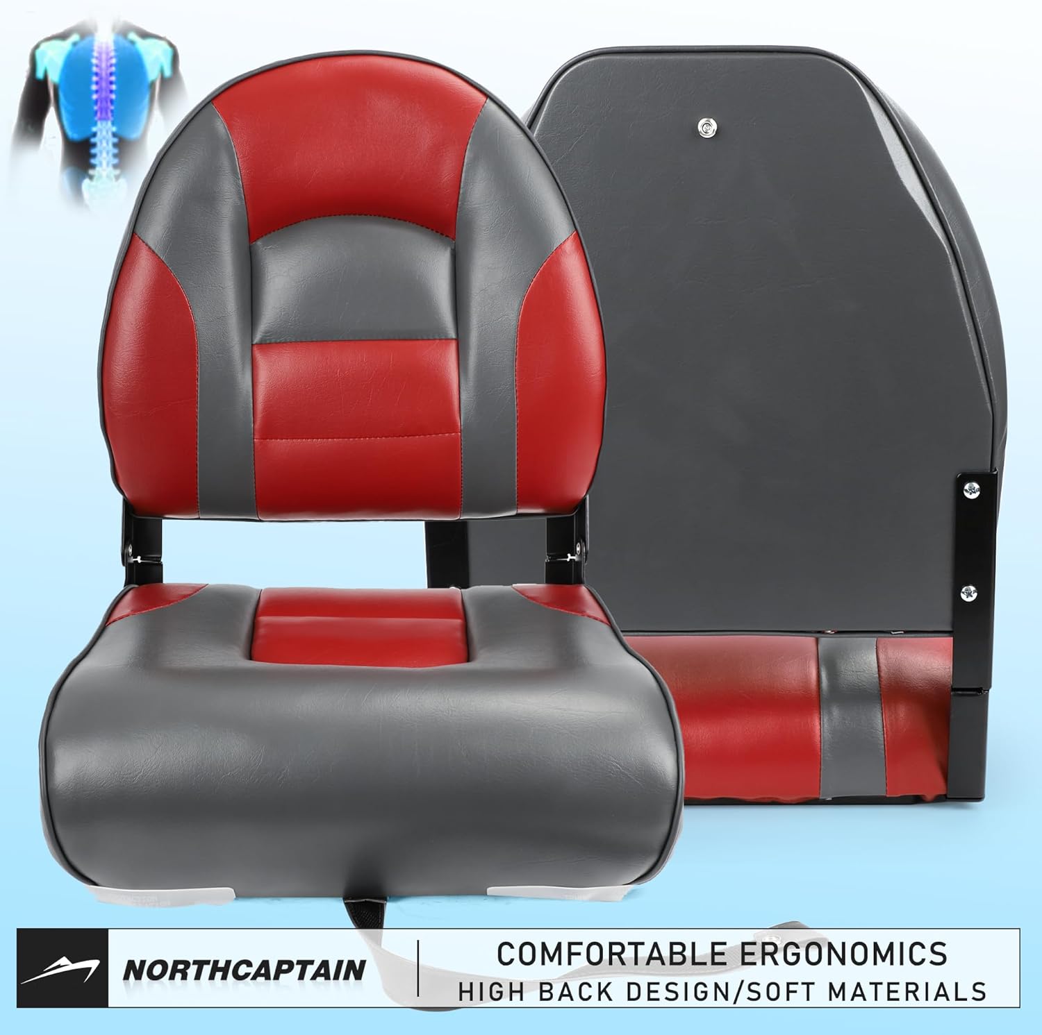 NORTHCAPTAIN Deluxe A Pair of Marine High Back Folding Boat Chair Fishing Boat Seat,for Fishing, Bass/Jon/Pontoon Boat Chairs, 4 Mounting Screws Included
