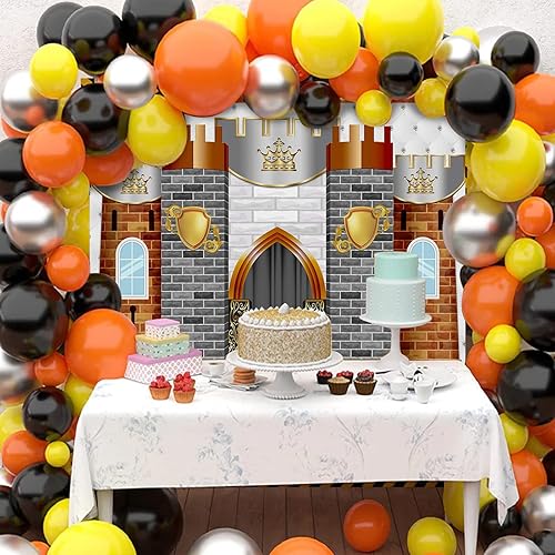 Miniatura 2 de Mocsicka Telón de fondo de castillo medieval de 7 x 5 pies, decoración de caballero real, fondo de pared de castillo, suministros para fiestas