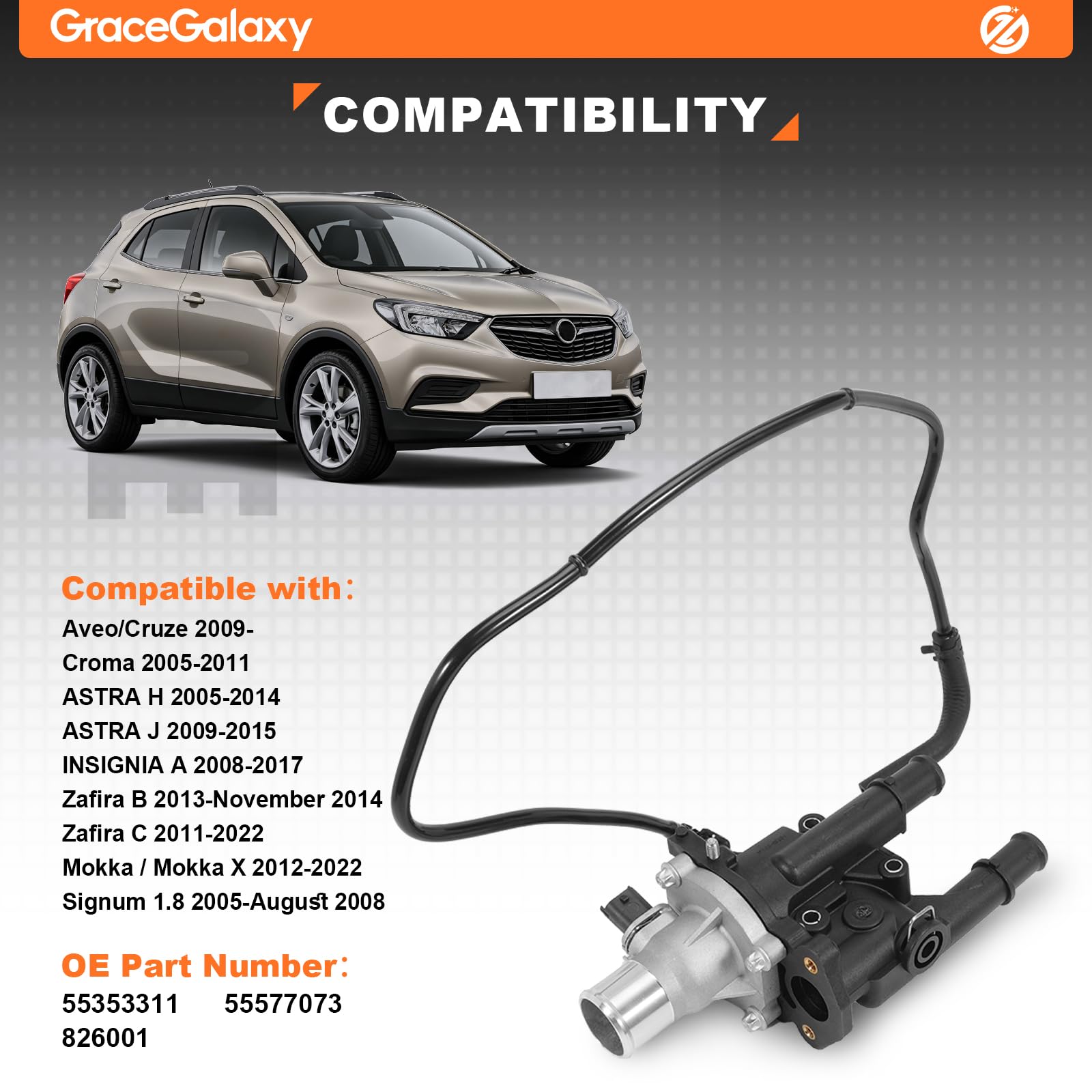 GraceGalaxy Termostato alloggiamento con tubo termico per Zafira C Tourer Zafira B Astra H Astra J Insignia A Mokka X Signum Vectra C 159 Aveo Cruze Orlando Trax Croma Caravan 1.6 1.8 25192230