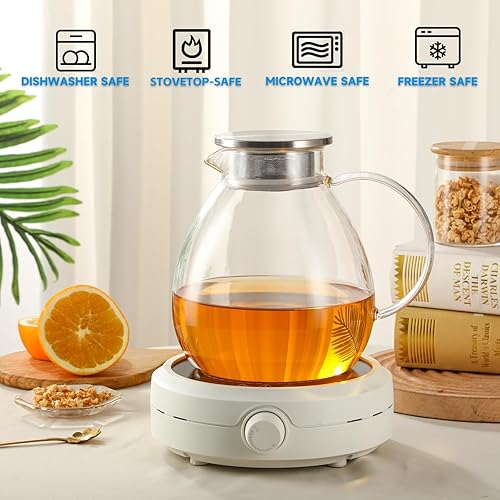 Miniatura 6 de Tetera de vidrio de 68 onzas67.6 fl oz con tapa de filtro de acero inoxidable, apta para estufa y microondas, tetera de agua, colador y cubierta, 2
