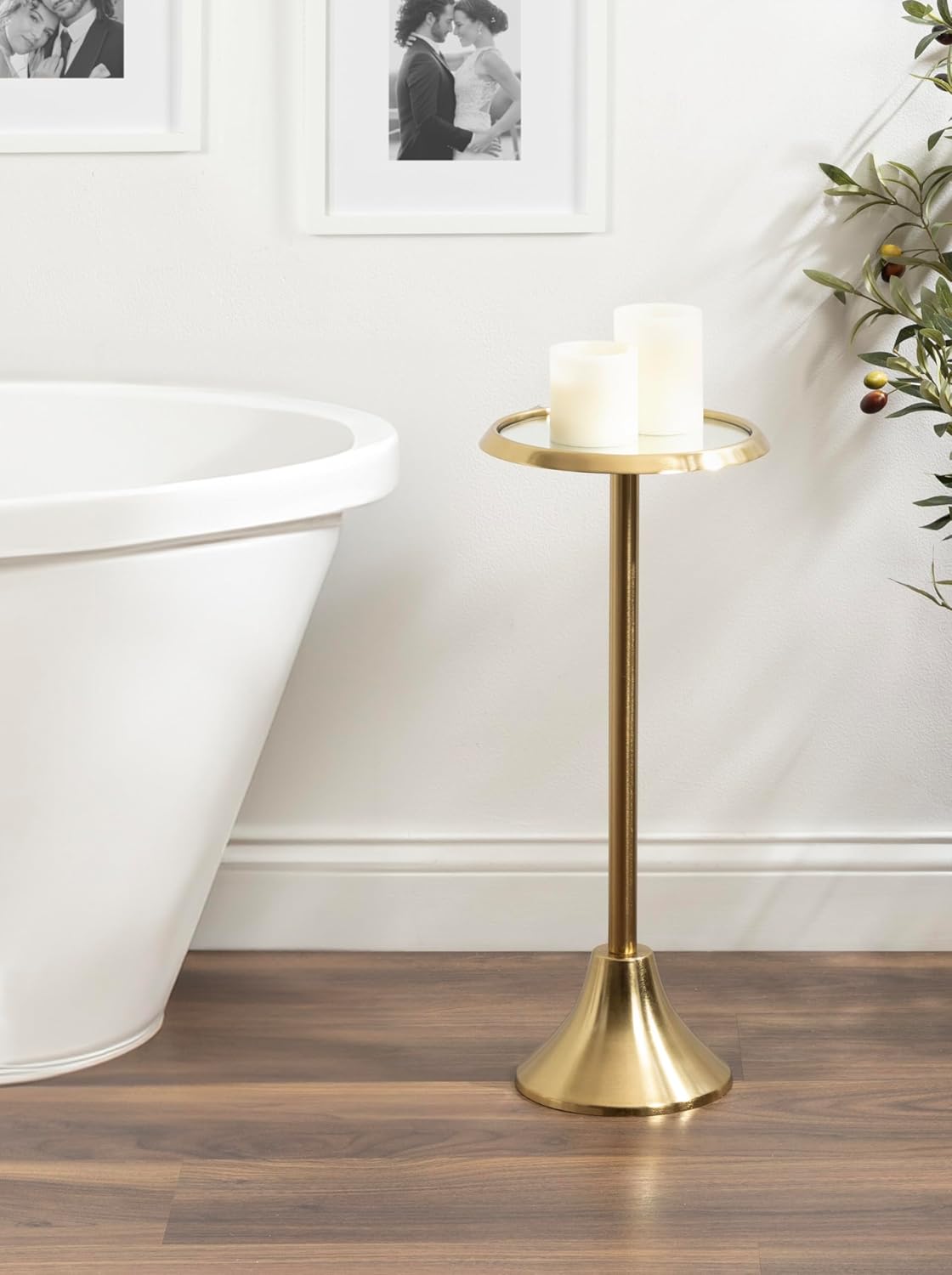 Kate and Laurel Sanzo Modern Pedestal Drink Table; 10 x 10 x 23; Antique Gold; Decorative End Table with Mirrored Tabletop for Use as Small Plant Stand or Cute Martini Table