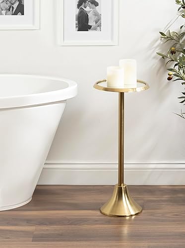 Miniatura 59 de Kate and Laurel Sanzo - Mesa moderna de pedestal para bebidas; 9 x 9 x 23; latón antiguo y negro; mesa auxiliar decorativa con mesa martillada para