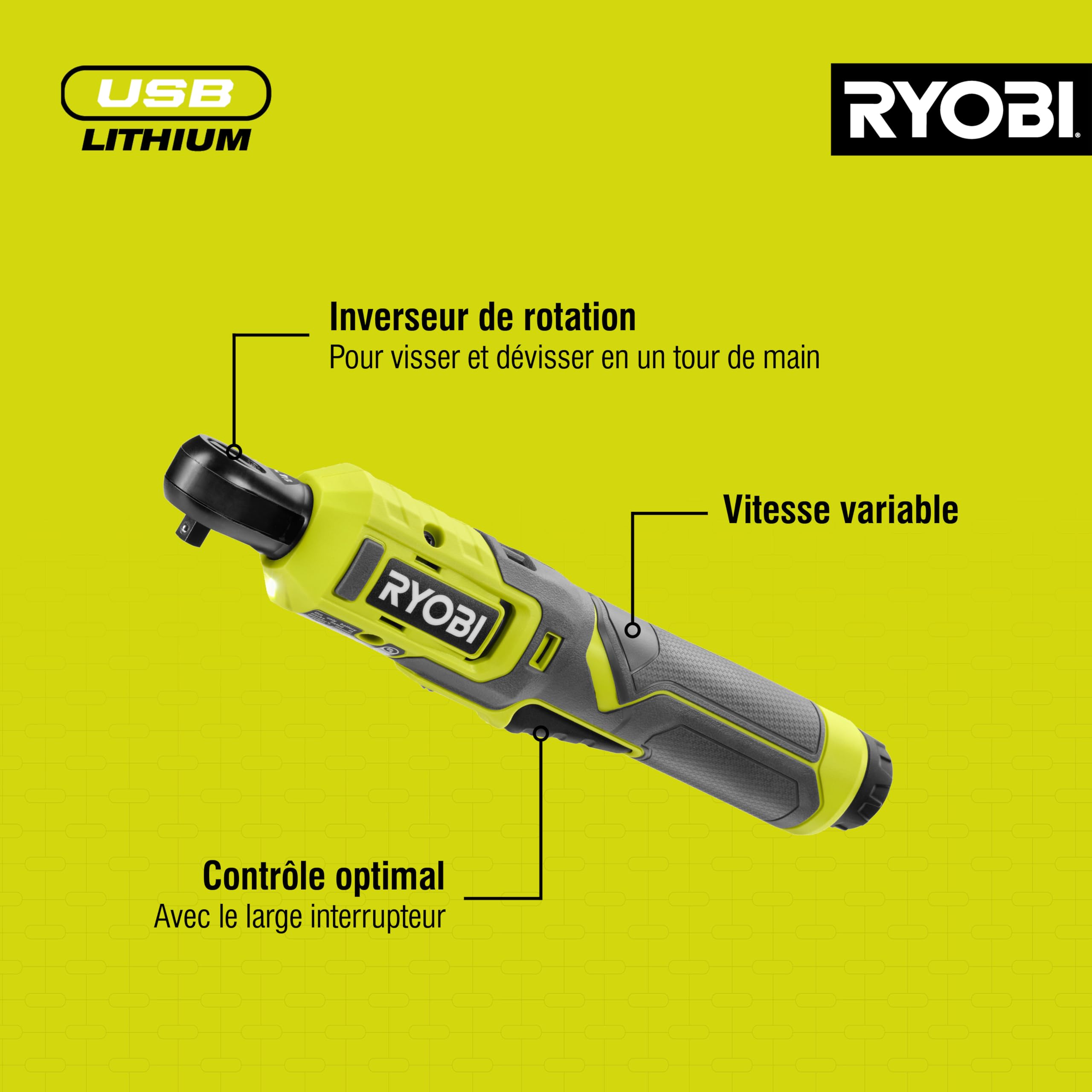 RYOBI Klucz grzechotkowy USB litowy 4V - 1/4'' kwadratowy trzpień - 80 Nm (sprzedawany bez baterii) - RR14W4-0