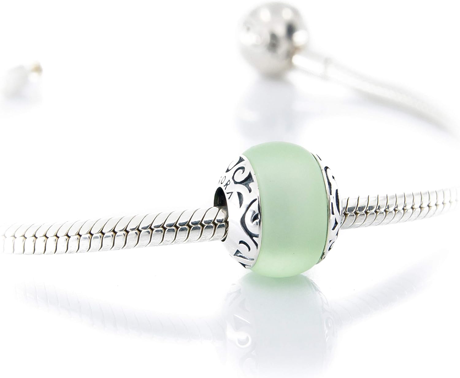 Green Sea Glass Maori Bead, Murano Glass & Sterling Silver Charm Bead S925, Light Green Summer Holiday Beach pendant, Vikings jewellery fits pandora