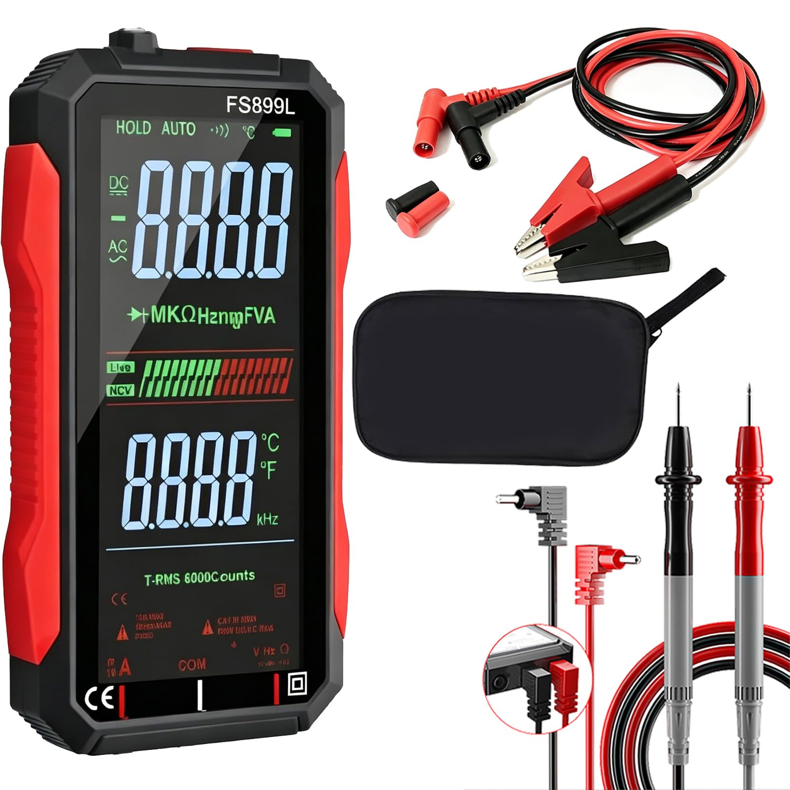 Photo 1 of 2026 Upgraded FS899L Digital Multimeter, 6000 Counts True RMS Auto-Ranging AC/DC Voltage Tester, NCV Capacitance Meter, USB-C Rechargeable Color Screen with 2 Alligator Clips