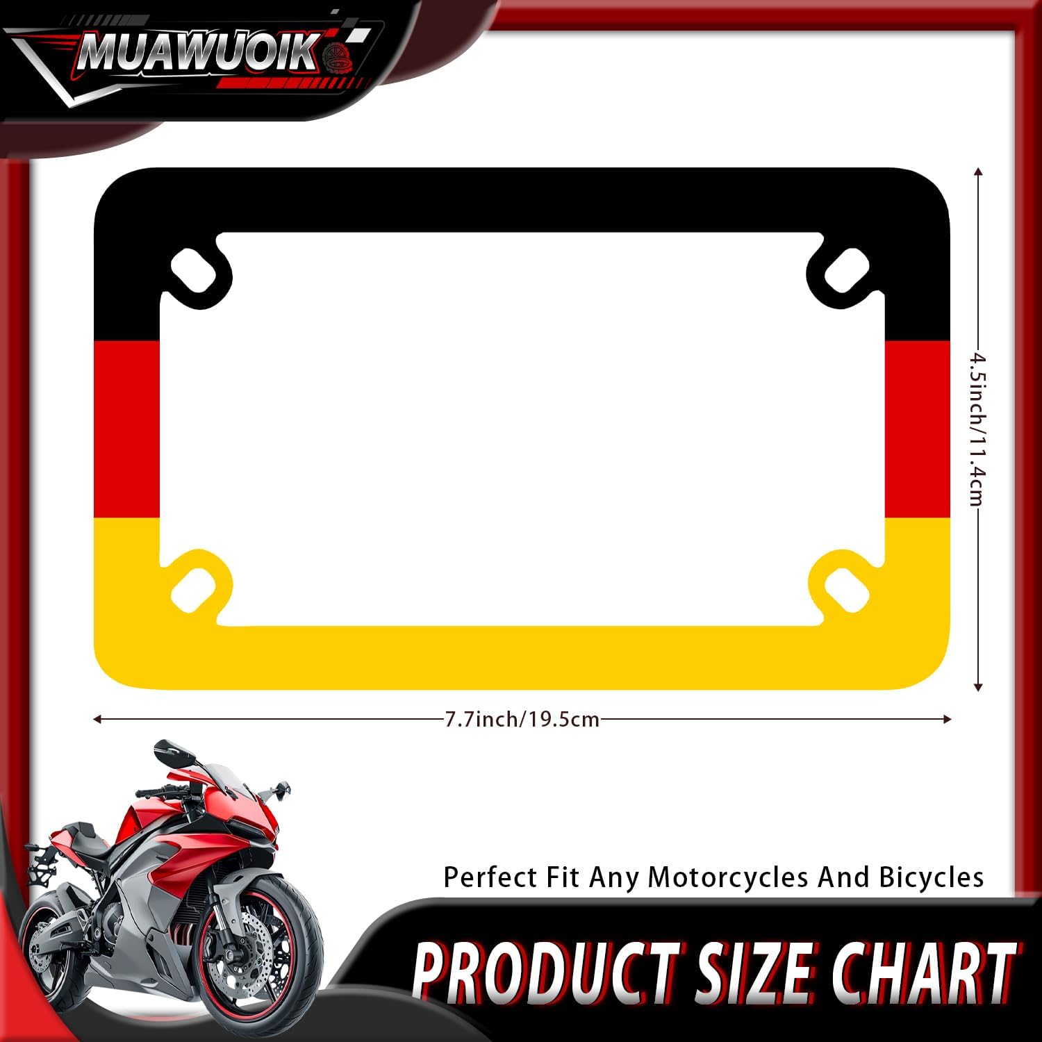 German Flag German Motorcycle License Plate Frame Stainless Steel Flag Plate Holder Tag Frames Funny Motorcycle Accessory 4 Holes with Screws Nuts Caps 7.7"x4.5"Fit Motorcycle Bike