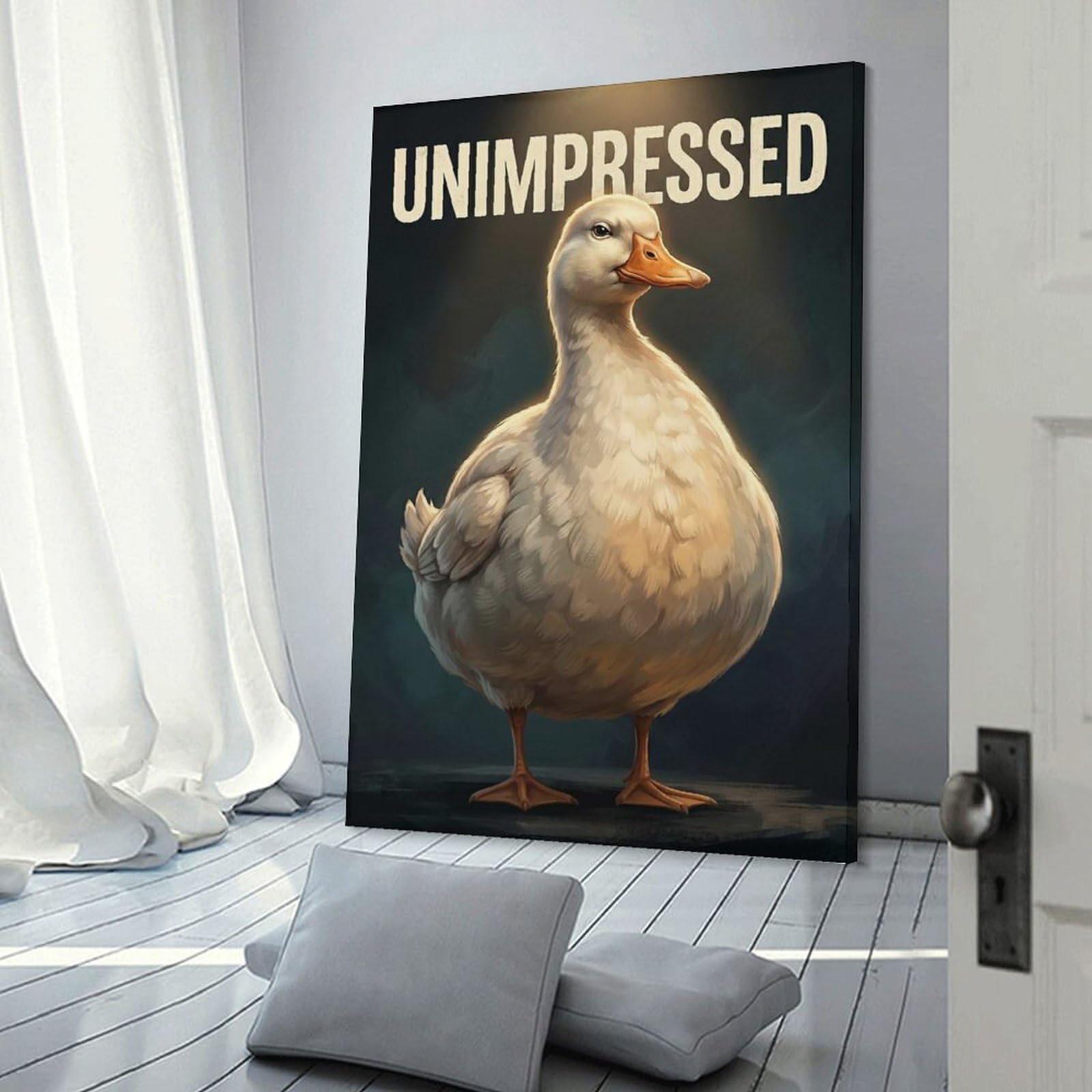 Junmoney Unimpressed Duck Canvas Wall Art, 16x24inch(40x60cm), for Bedroom Decor, Cosy Corners Or Studios, Stylish Decor for A Restful Room Update