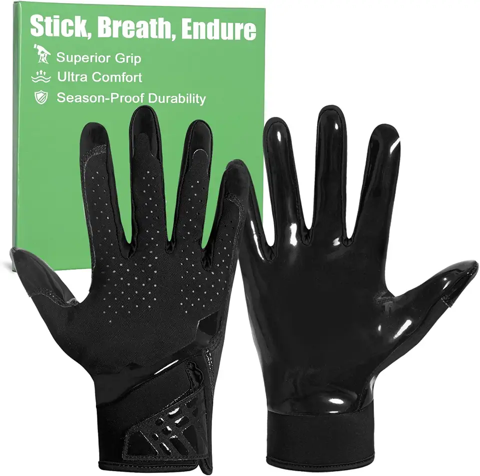 RIGWARL Football Gloves Adult Youth, White Black Flag Football Receiver Gloves with Super Sticky Grip, Ultra Breathable Durability for High Game Performance Gifts product image