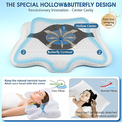 Miniatura 3 de Almohadas de espuma viscoelástica, almohada cervical para aliviar el dolor de cuello y hombros, almohada ergonómica de contorno de cama, suave para