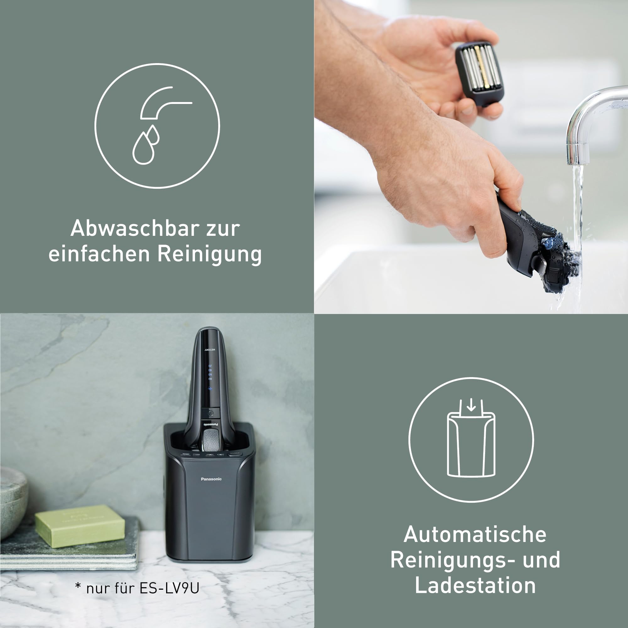 Panasonic Series 900 Premium Nass- und Trocken Rasierer ES-LV9U, 5-fach-Scherkopf mit Linearmotor und Bartdichtensensor Technologie, Pop-up Trimmer, inklusive Reinigungs- und Ladestation, schwarz