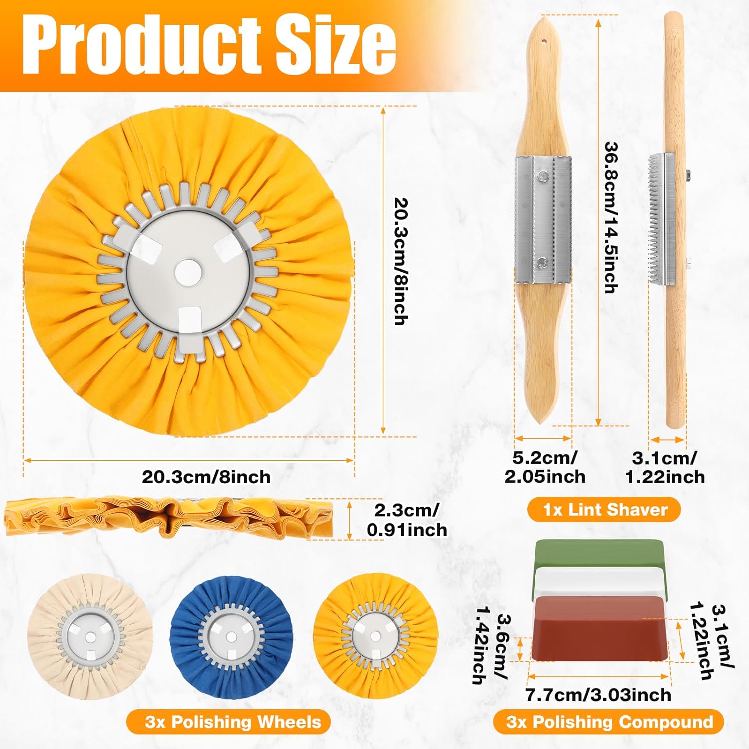 7 Pcs Airway Buffing Wheel Kit,8 Inch Polishing Wheel and Compound,for Angle Grinder Buffing Rake Buff Safety Flange Aluminum Polishing Kit 8" in Diameter 5/8" in Arbor Hole