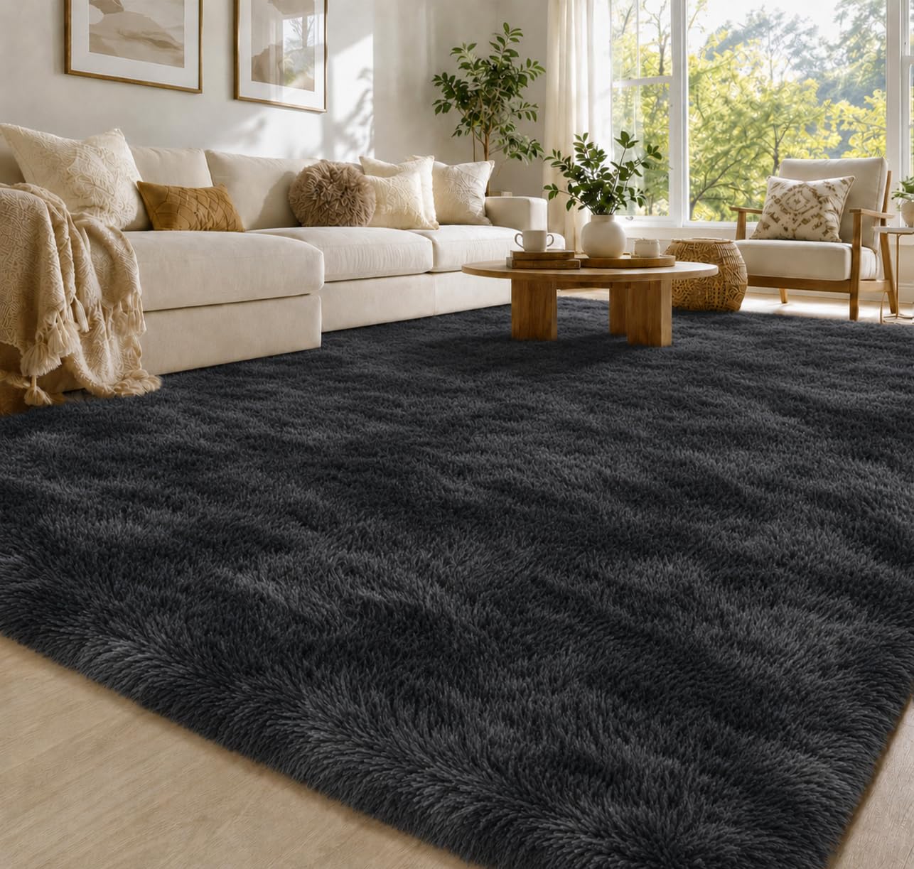 Hochflor Teppich Wohnzimmer 60x110cm, Creme Shaggy Teppich für Schlafzimmer Flauschige Teppichen, Modern Shag Wohnzimmerteppich Bettvorleger High-Pile Carpet rutschfest für Schlafzimmer Kinderzimmer